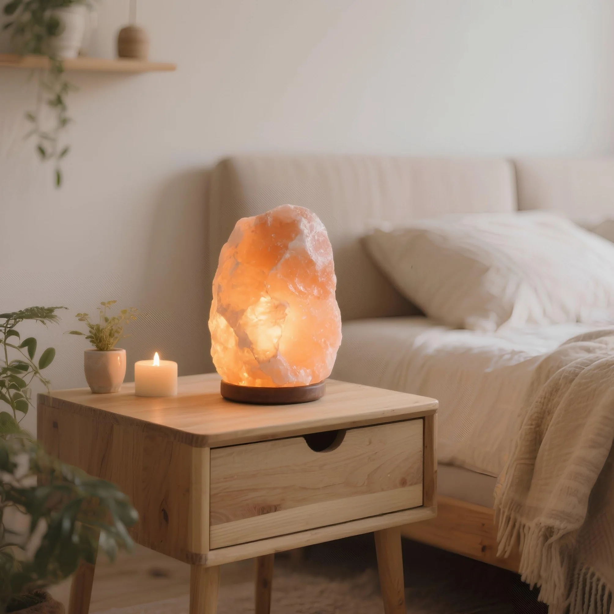 H HANSEL HOME Lámpara de Sal Natural del Himalaya 1.5-2kg con Cable y Bombilla Base de Madera