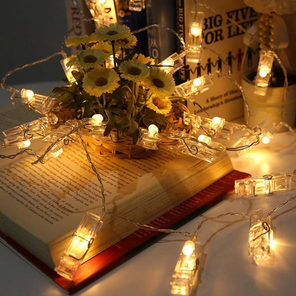 Clips LED Luces Cuerdas 1.5 M Navideñas Con Pilas Decoración Exterior E Interior