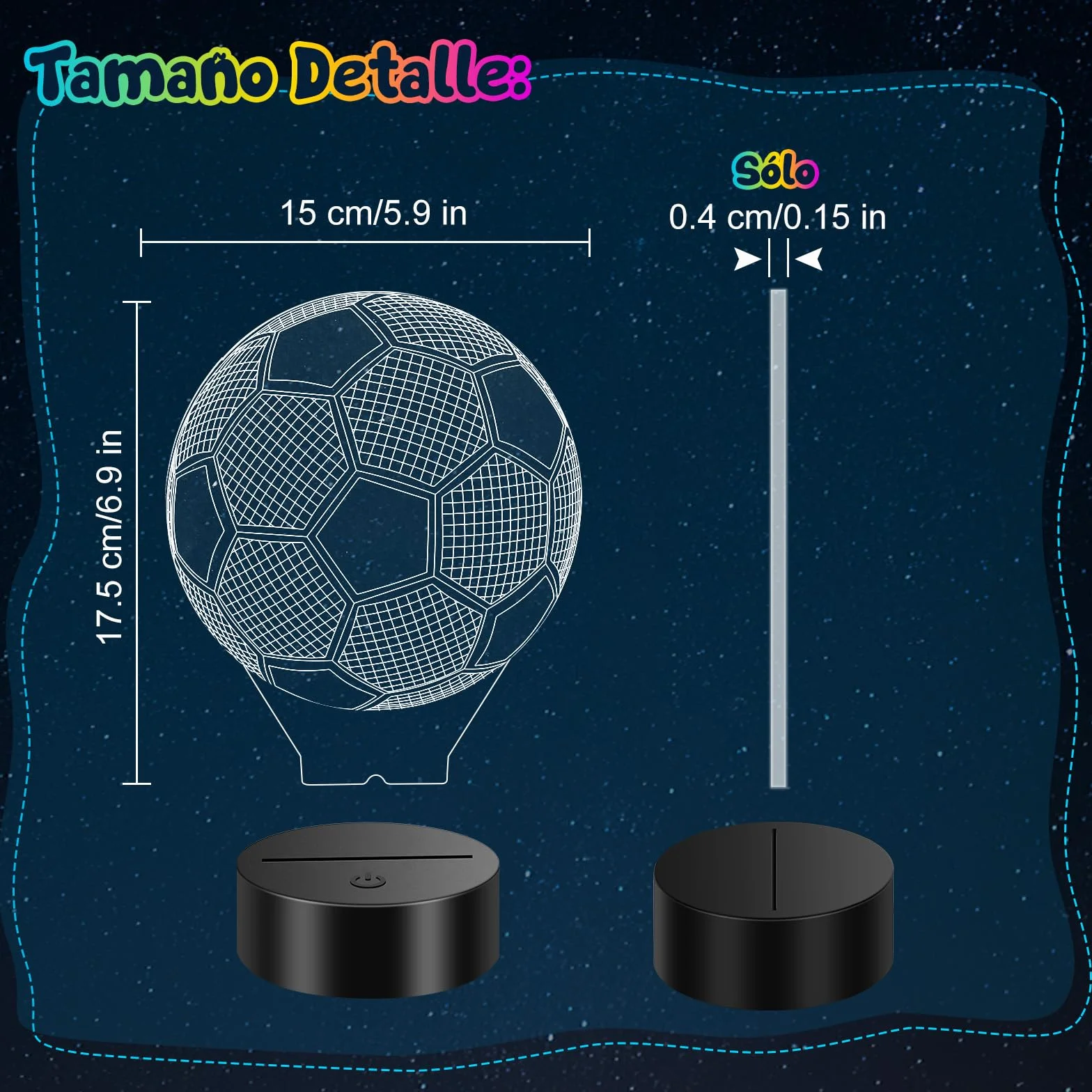 Linkax Luz Nocturna 3D Fútbol Infantil LED 16 Colores Control Remoto Táctil