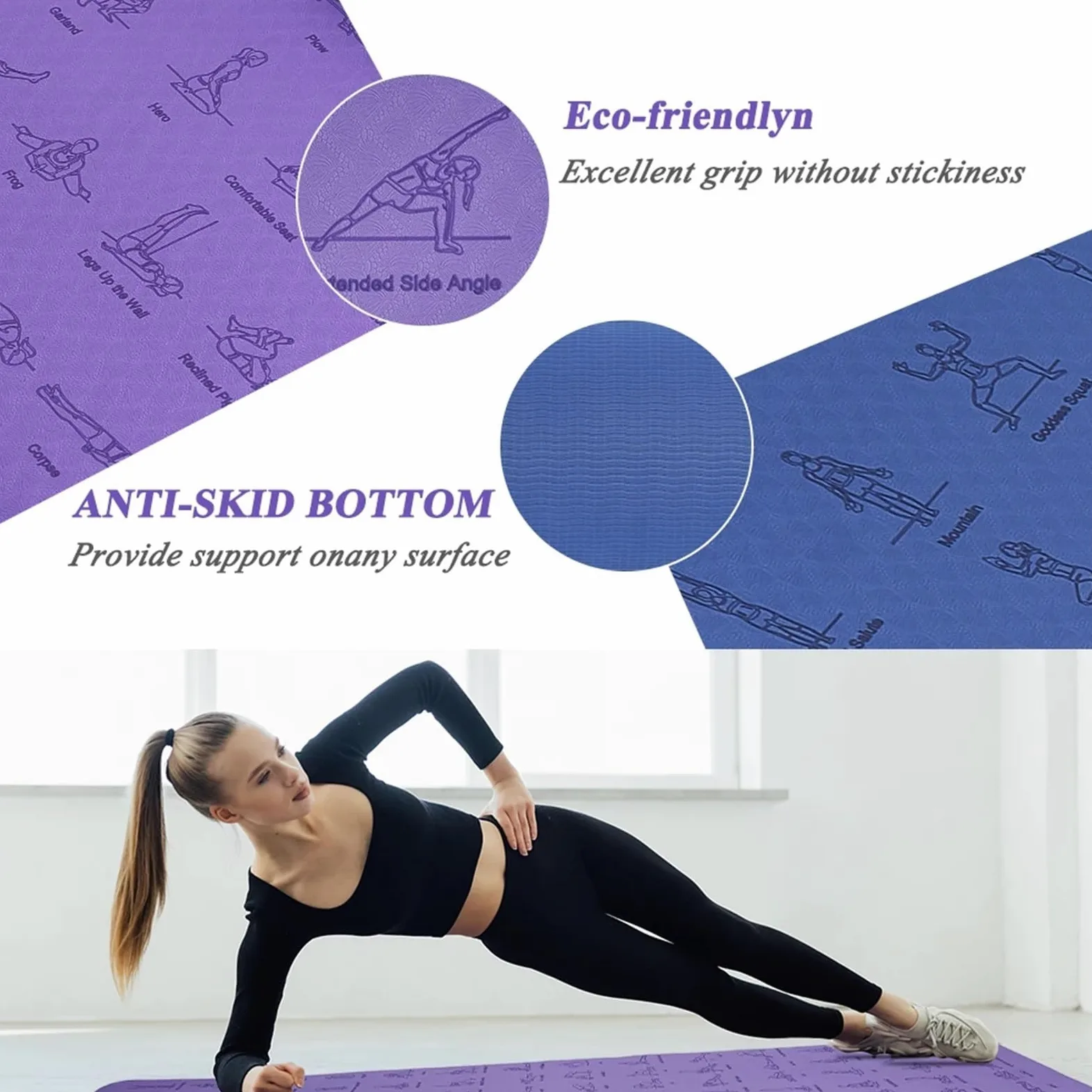 Esterilla de yoga 183cm*61 * 0,6 Tpe Fitness for hombres y mujeres ejercicio antideslizante 1 Uds