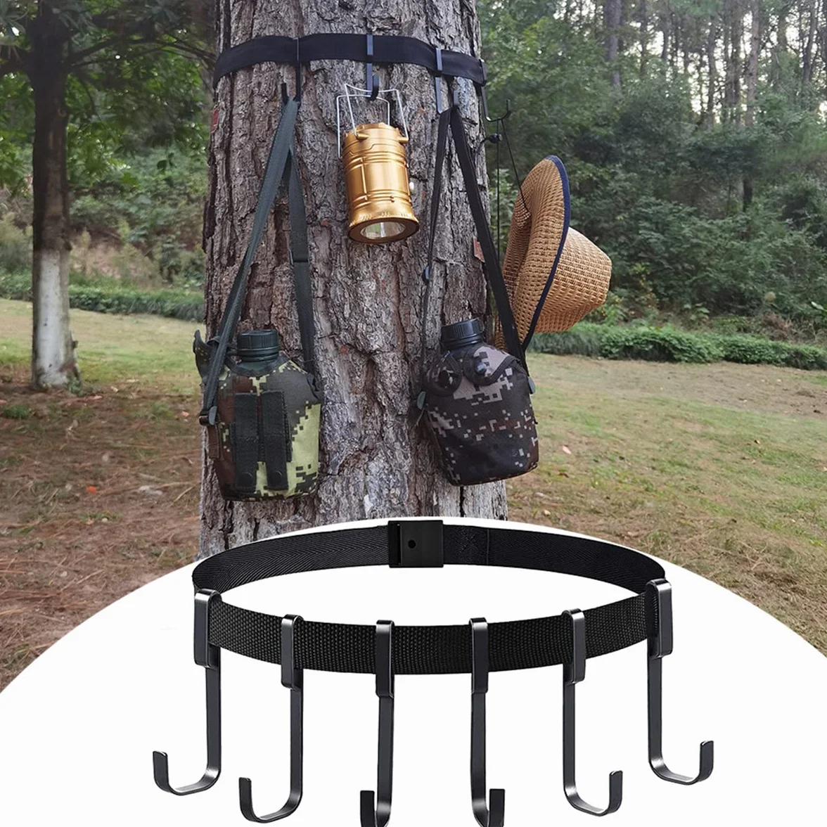 scosao Treestand Correa Multi-Gancho Caza Soporte para Accesorios, Puesto de Caza de Árbol para Equipos de Caza de Camping, Acampada al Aire Libre, Senderismo