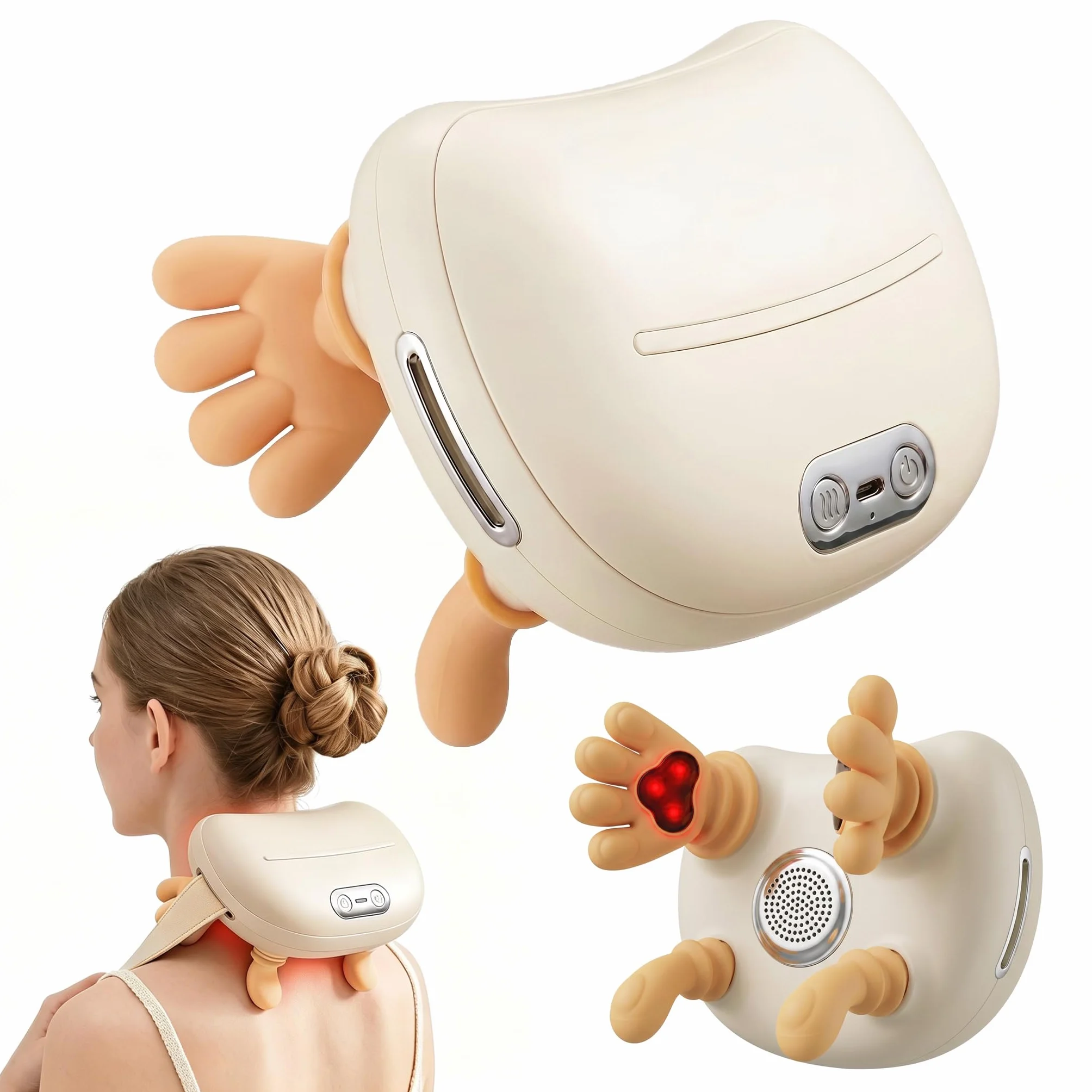 Masajeador Cervical Recargable USB, 3 Intensidades 2 Niveles Calor 40-45°C, Inalámbrico