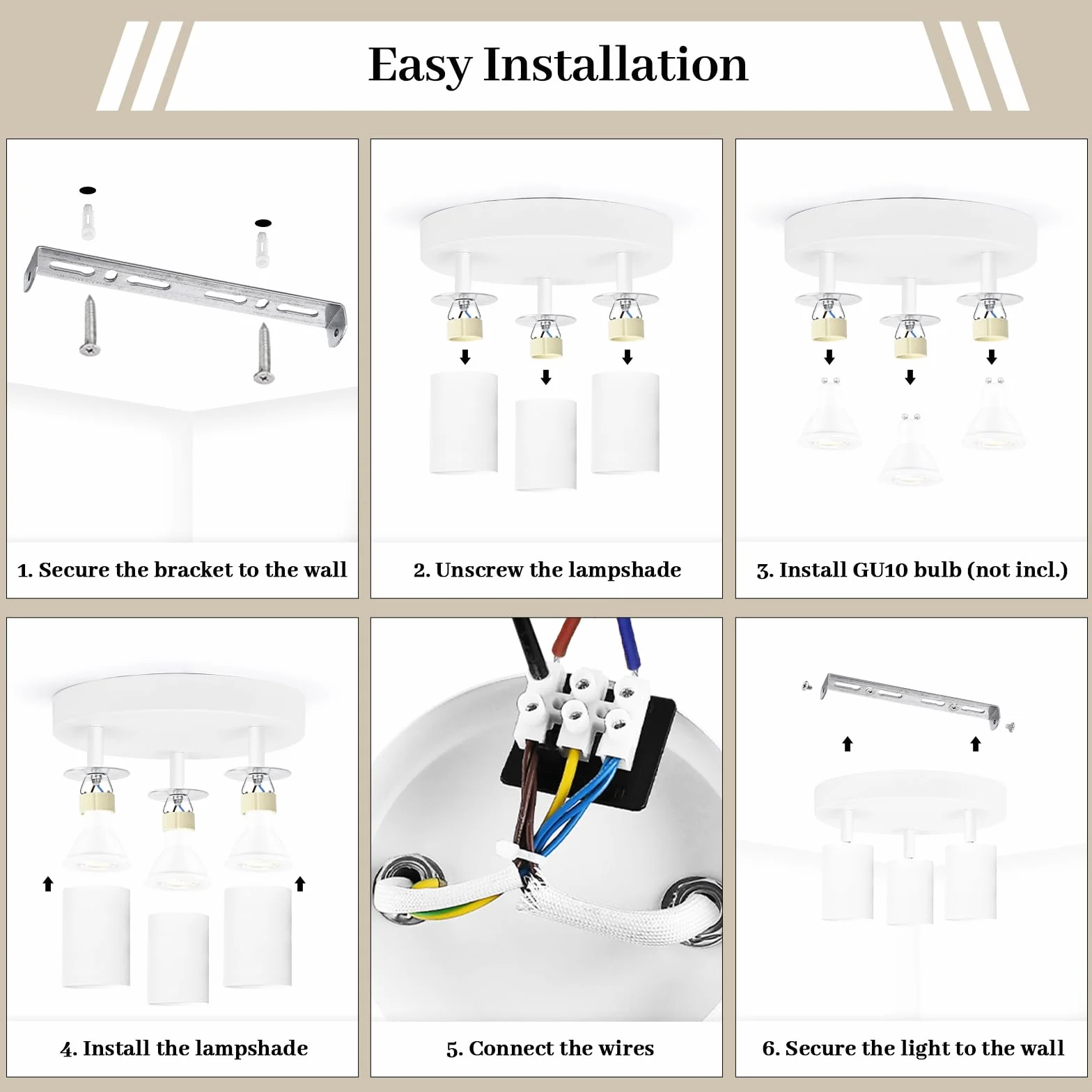 GeyouLux Lámpara de Techo Blanco 3 Focos LED Ajustables Giratorios GU10 Plafón Redondo para Salón Dormitorio