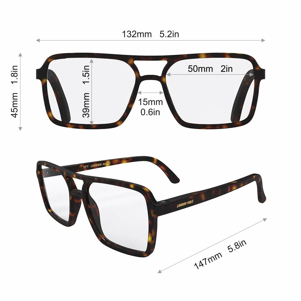LONDON MOLE® Gafas de lectura cuadradas Unisex con bisagras de primavera