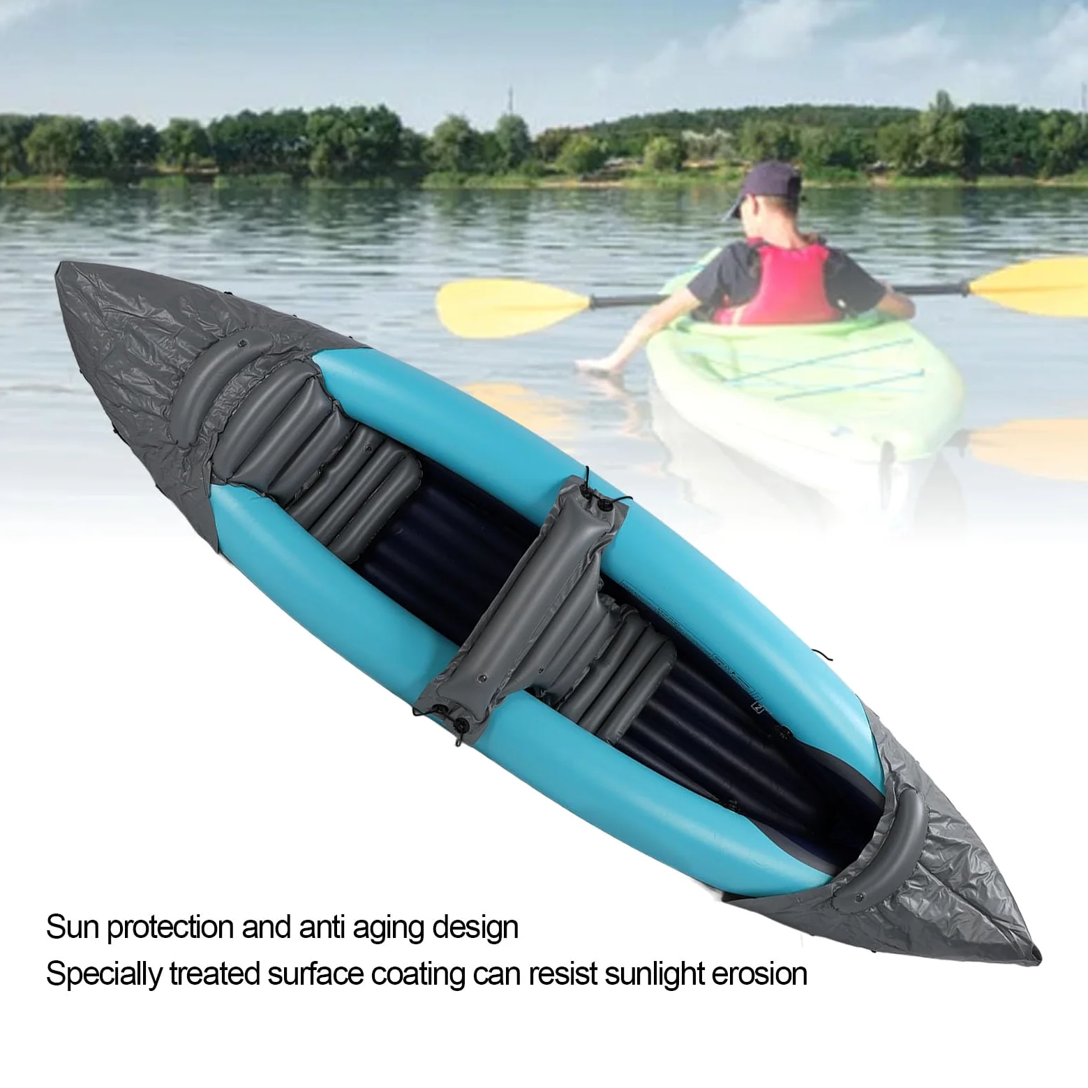 Kayak Plegable portátil para 2 Personas, con protección Solar, de PVC Grueso, Canoa Inflable para Pesca, Rafting y navegación.