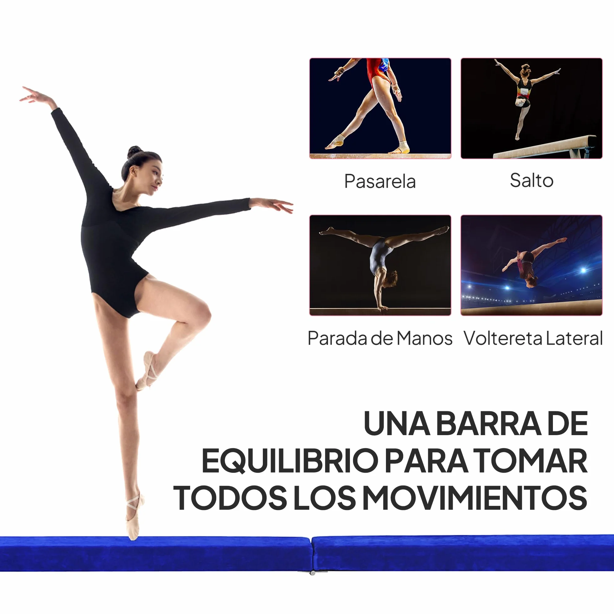 HOMCOM Barra de Equilibrio Gimnasia Plegable 210 cm Viga de Gimnasia Artística