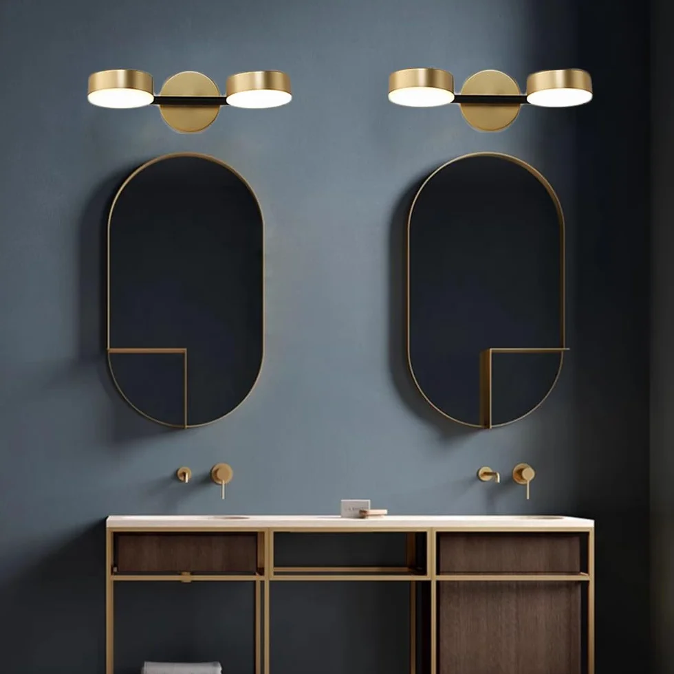 Mengjay Aplique LED Pared Giratoria 360° Moderno Dorado 3 Temperaturas 2 Luces Interior Baño Espejo