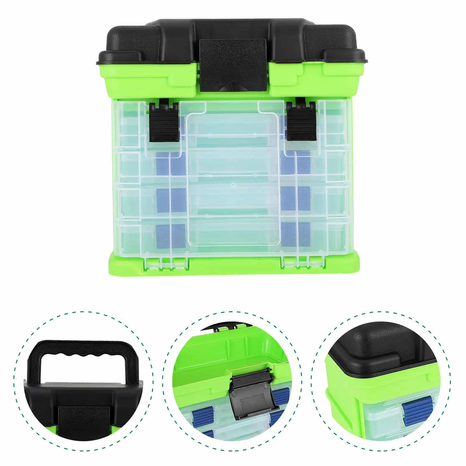 Caja de Pesca Multifuncional Caja de Aparejos de Pesca de Plástico Verde Estuche Multiusos de 4 Niveles Fácil de Transportar Gran Capacidad de Carga Pequeños Accesorios