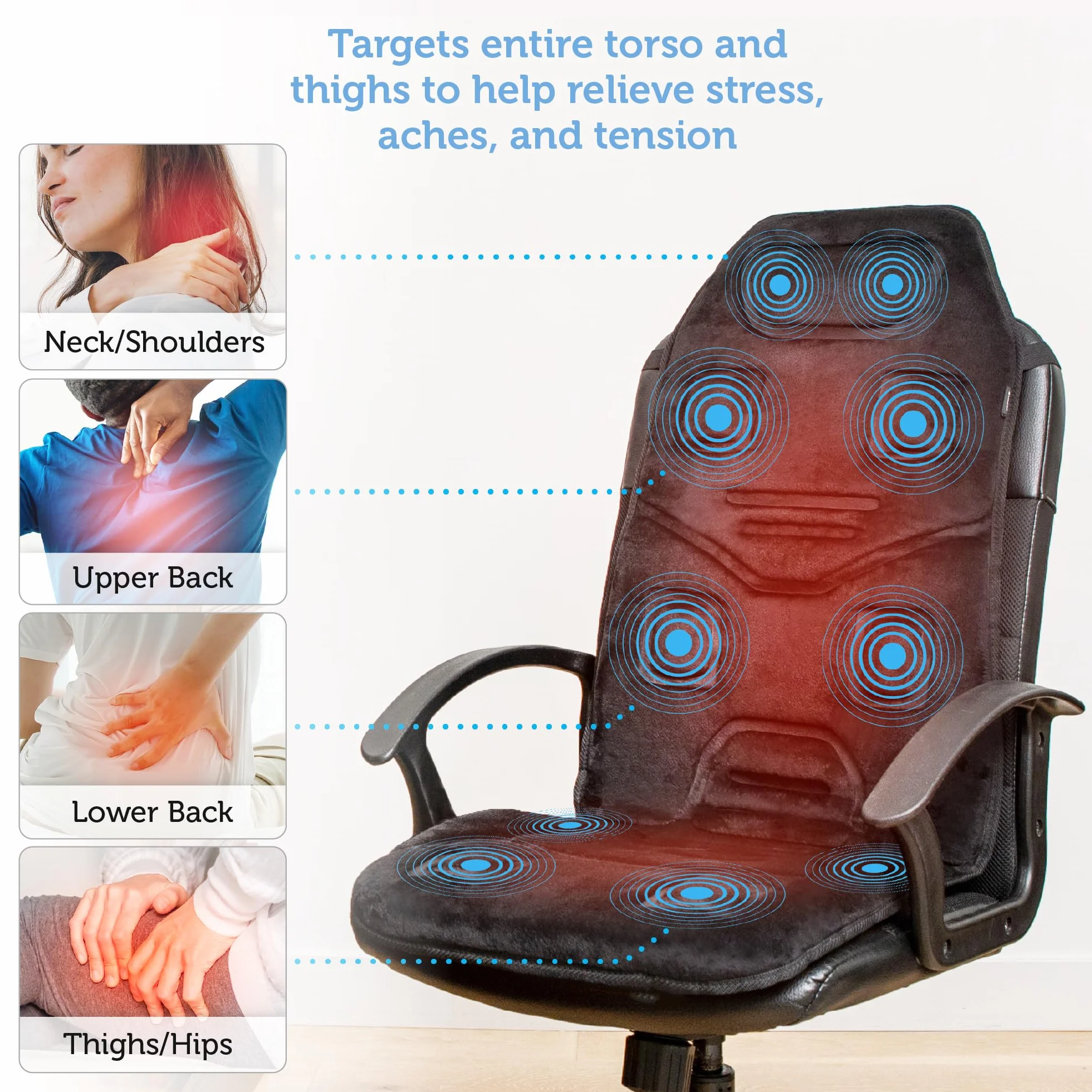COMFIER Asiento de Masaje Eléctrico 10 Motores Vibrantes Almohadilla Térmica 2 Terapias Apagado Automático