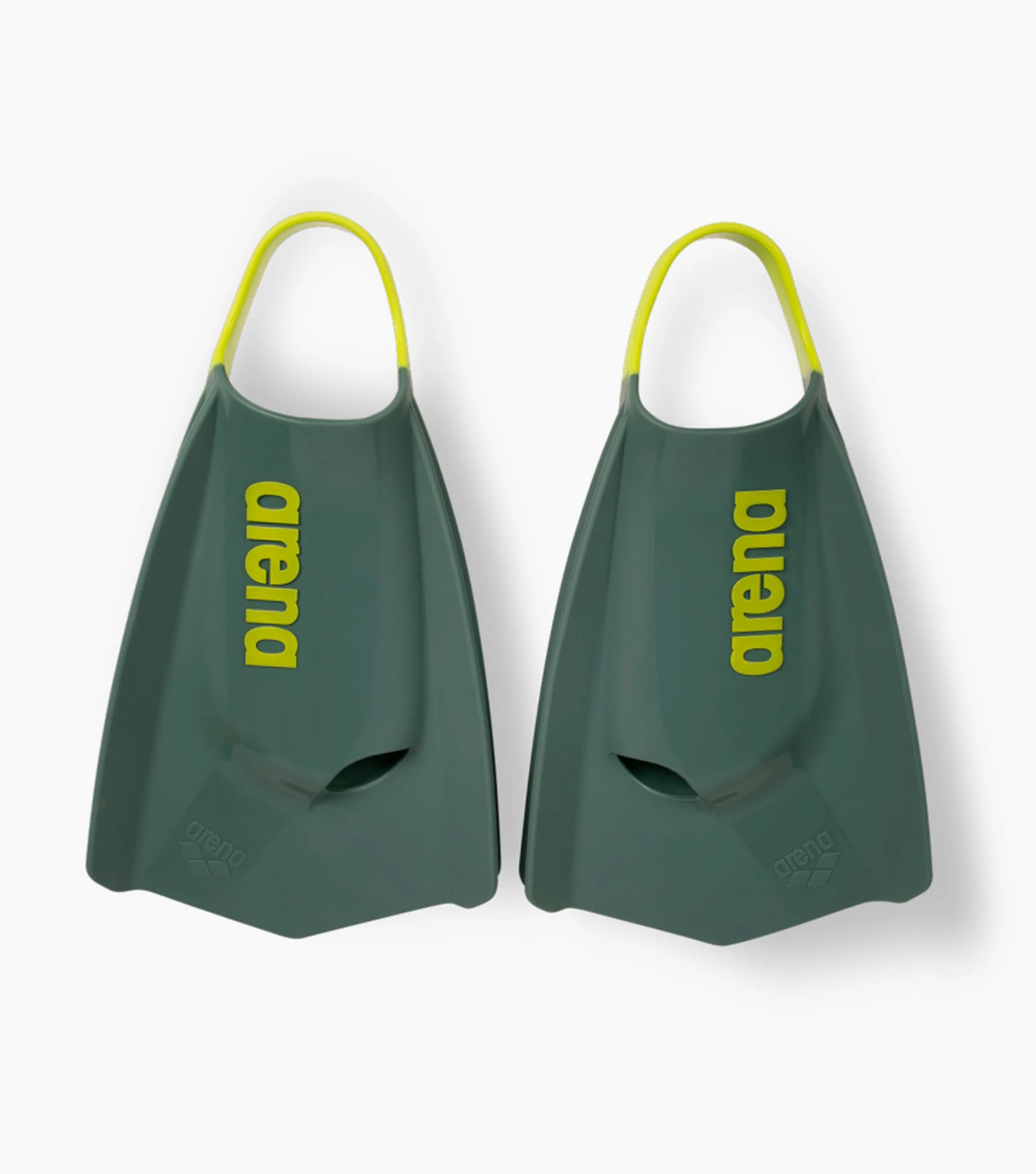 Arena Powerfin Pro II Aletas de entrenamiento de natación unisex para adultos, aletas de hoja corta de silicona, pies personalizados, Verde oscuro/amarillo, 36/37