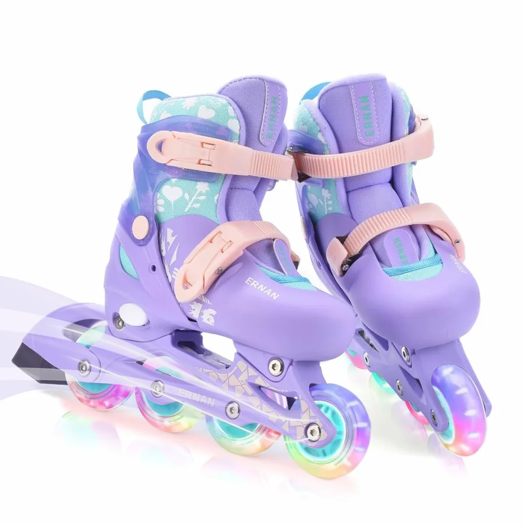 ERNAN Patines en línea, patines en línea ajustables iluminados para niños, patines en línea para niños y niñas, patines para niños, jóvenes, principiantes