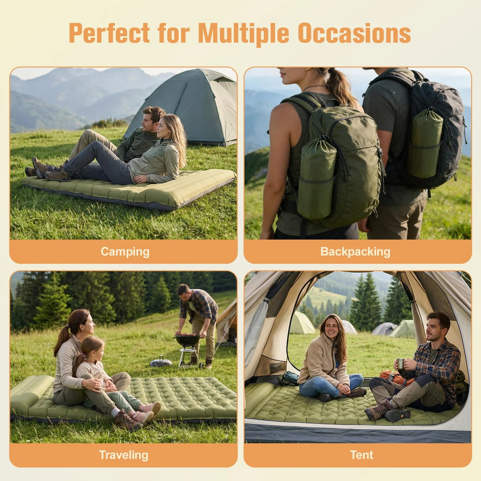 colchoneta camping 2 persona,15cm extra grueso colchón hinchable,190*140*15cm colchon camping con almohadas bomba de pie incorporada,colchón autoinflable ultraligero para exteriores máx 250KG