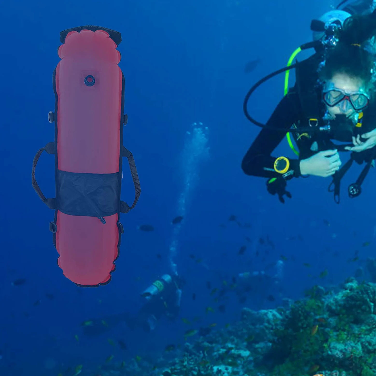 Bandera de Buceo, Bandera de Buceo Flotador de Buceo Inflación Torpedo Boyo Signal Float Ball & Flag Float Float Torpedo Float para Buceo, Snorkel y Natación