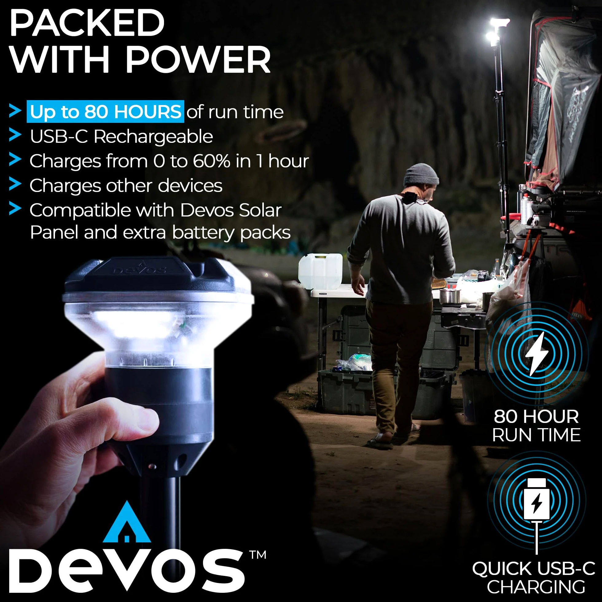 Devos Outdoor LightRanger 1200 - Linterna trípode LED de alto rendimiento con altura ajustable, 9 pies de alto con brillo de 1200 lúmenes y batería de larga duración.