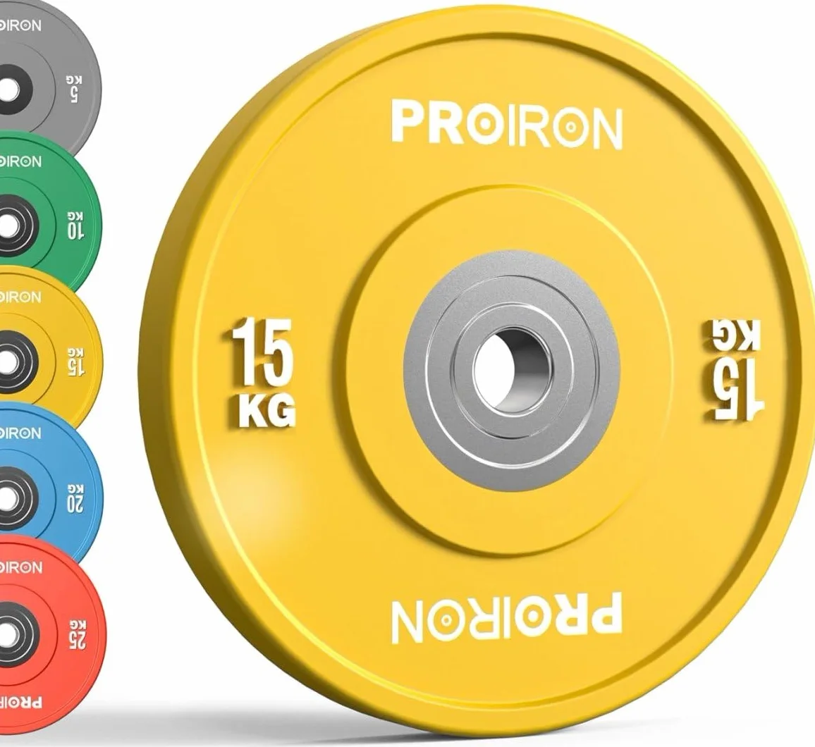 PROIRON Discos de Pesas de Goma, 50mm de Diámetro, Olímpico Discos de 5-25KG, Material de Caucho Endurecido, Resistente a los Golpes, Abertura de 51 mm con Anillo Interior de Acero, 1/2 Pcs