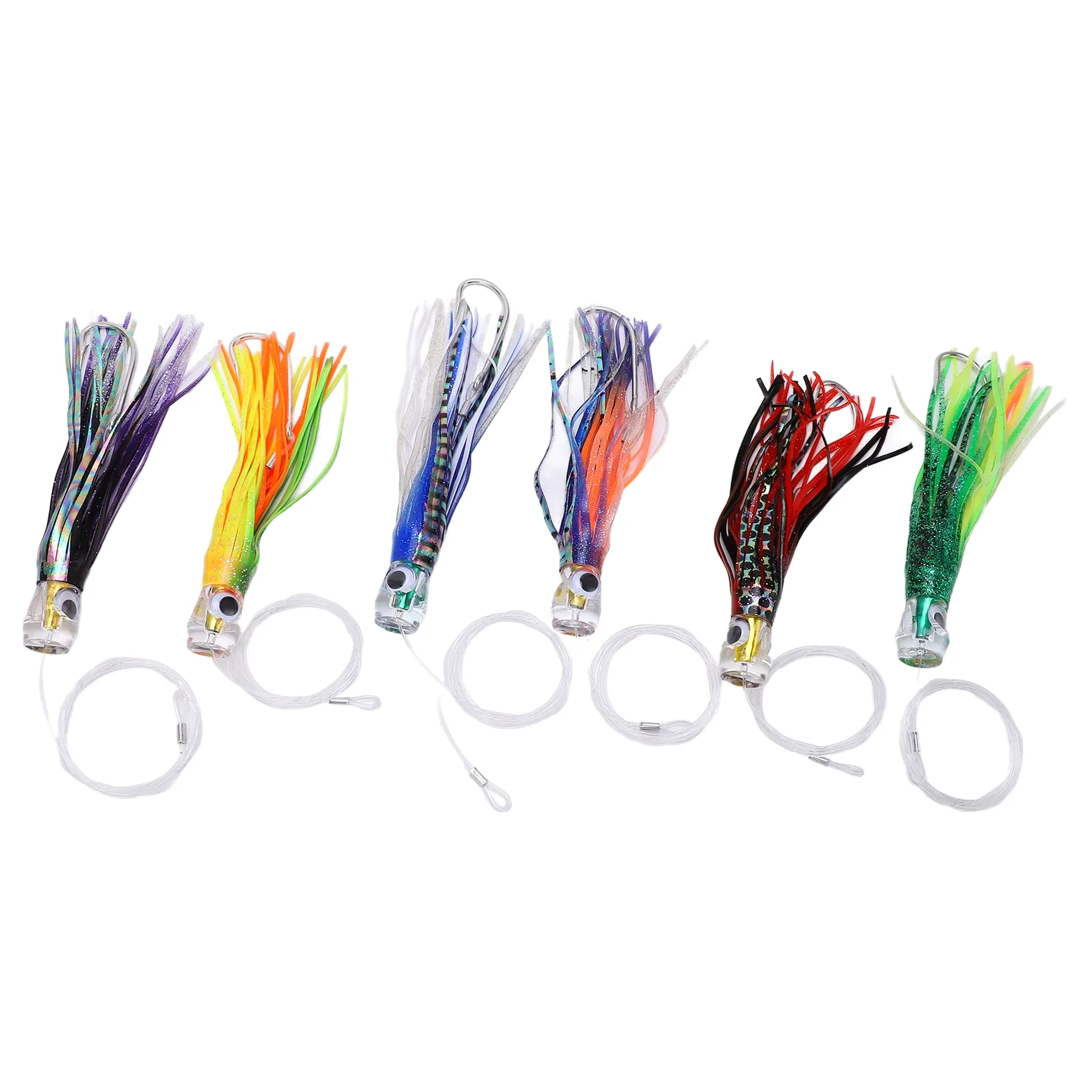 KIMISS Trolling Falda Señuelos Set Acrílico Trolling Lure Six Color Mix 6Pcs Set Cebo Artificial Calamar Pulpo Faldas Acrílico Trolling Señuelo de Pesca de Agua Salada para Peces Grandes