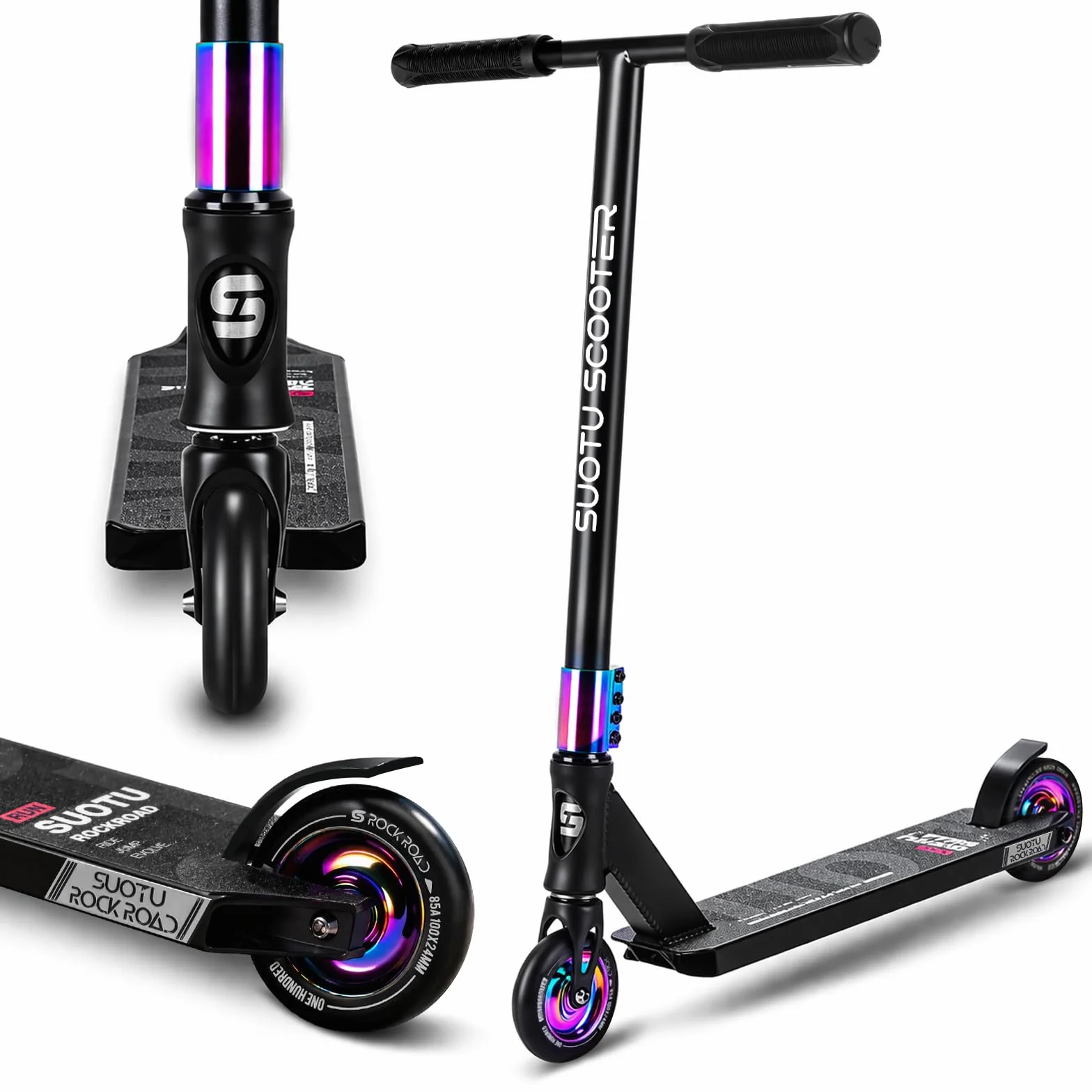 Patinete Freestyle, Dirección de 360°, Ruedas de PU de 85A 100 mm, Scooter Freestyle para Niños Adolescente y Adultos, Capacidad Máxima de Carga: 100 kg, Aluminio