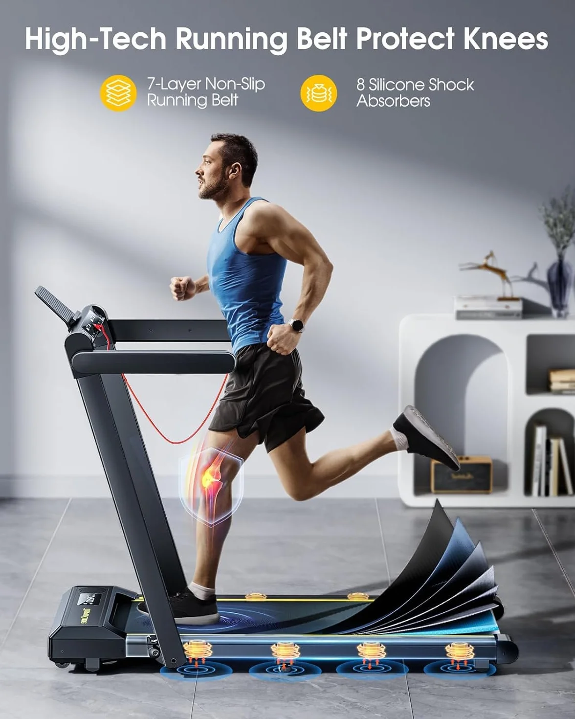 TOPUTURE Cinta de Correr Plegable, 2.5HP Hogar Cinta de Correr para el Debajo del Escritorio, Frecuencia Cardíaca,130 KG, 16KM/H, Dual Pantalla, Bocina Bluetooth, App (Negro - Sin inclinación)