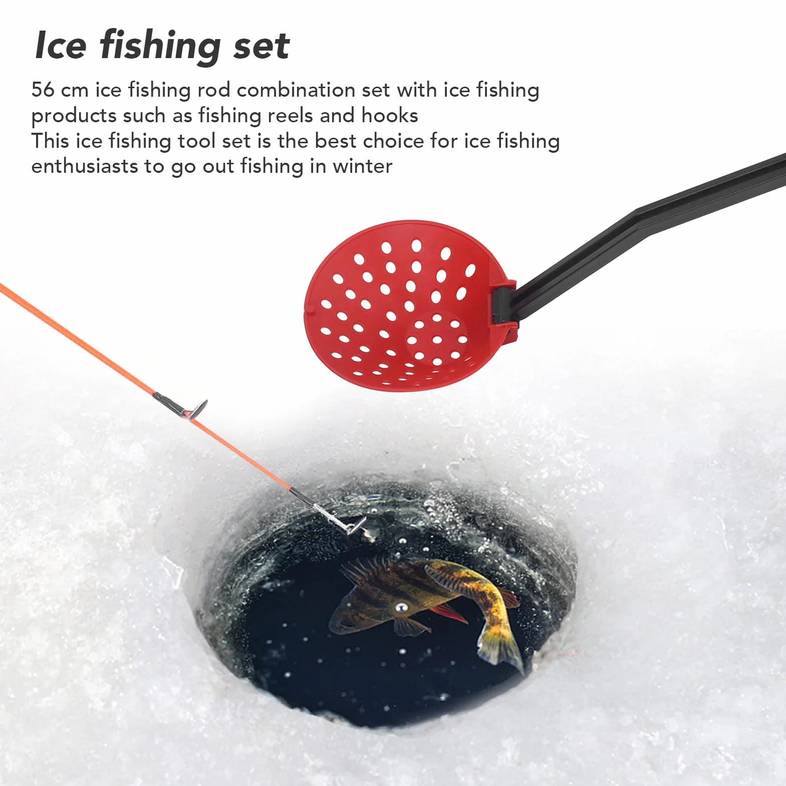 Keenso Caña de Pescar en Hielo de Invierno, Carrete de Pesca con Hilo de Pescar, Anzuelo de Pesca en Hielo, Juego de Engranajes Combinados para Pesca Al Aire