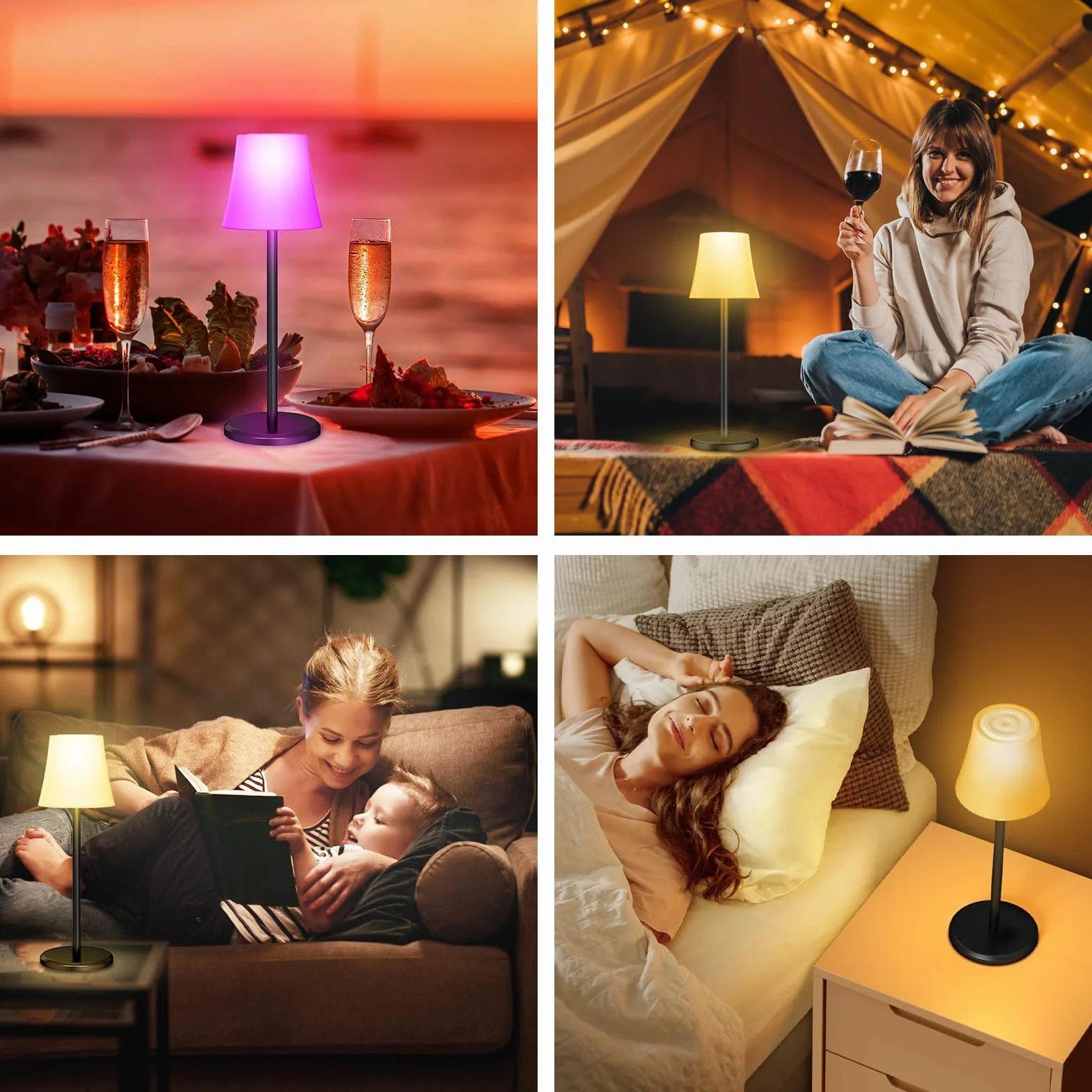 Suright Lámpara de Mesa Inalámbrica con 3 Temperaturas de Color RGB, Recargable IP54 Impermeable