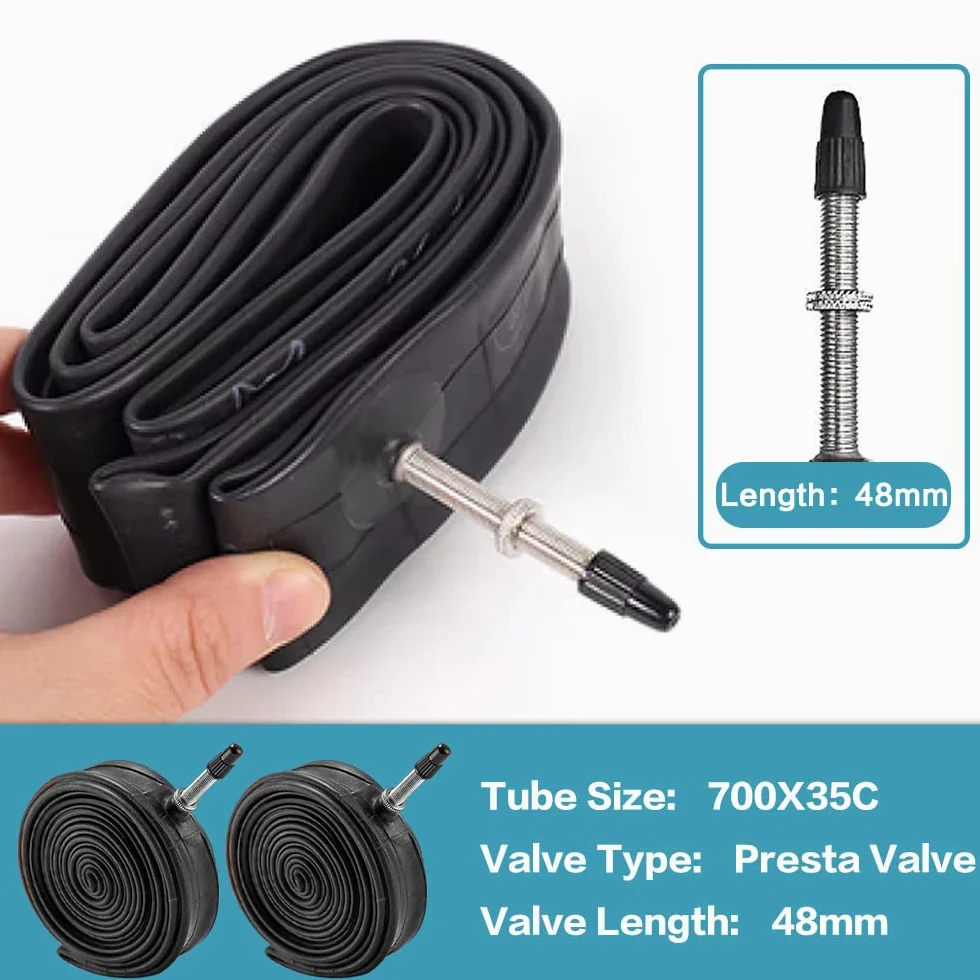Neumáticos y tubos reflectantes para bicicleta de carretera de 700 x 35 c con válvula Presta, 2 palancas a prueba de pinchazos