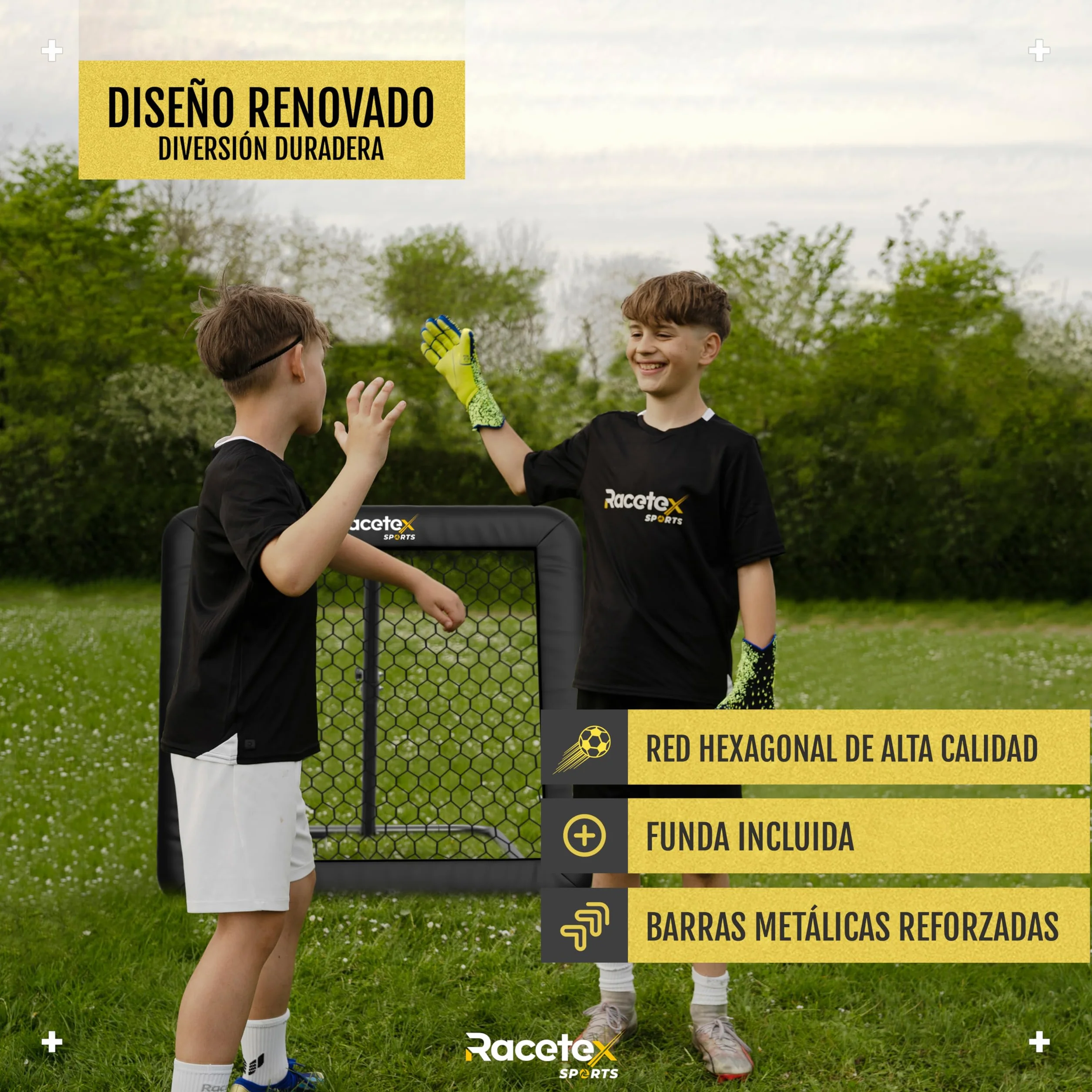 Racetex Fútbol Rebounder Negro Acero Inoxidable