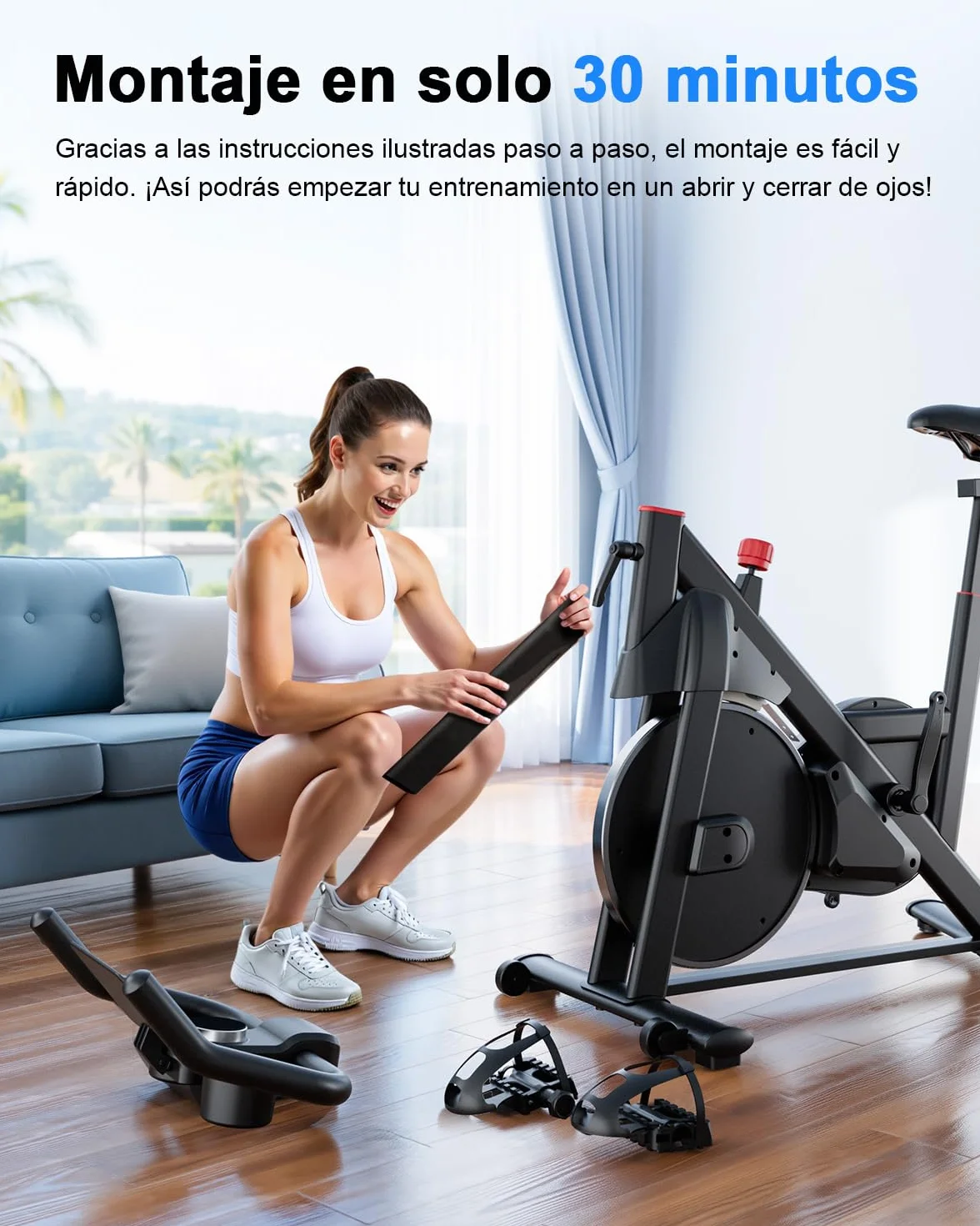 Copant Bicicleta Estática en Cass con Pantalla LCD y App Control, Bicicleta de Ejercicio Interior con Resistencia Magnética Ajustable, Capacidad de Carga 136KG