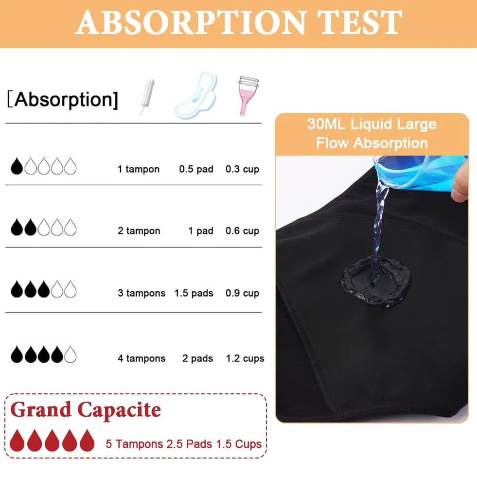 Flintronic Bragas Menstruales Absorbentes Flujo Abundante Mujer Algodón Lavables 4PCS