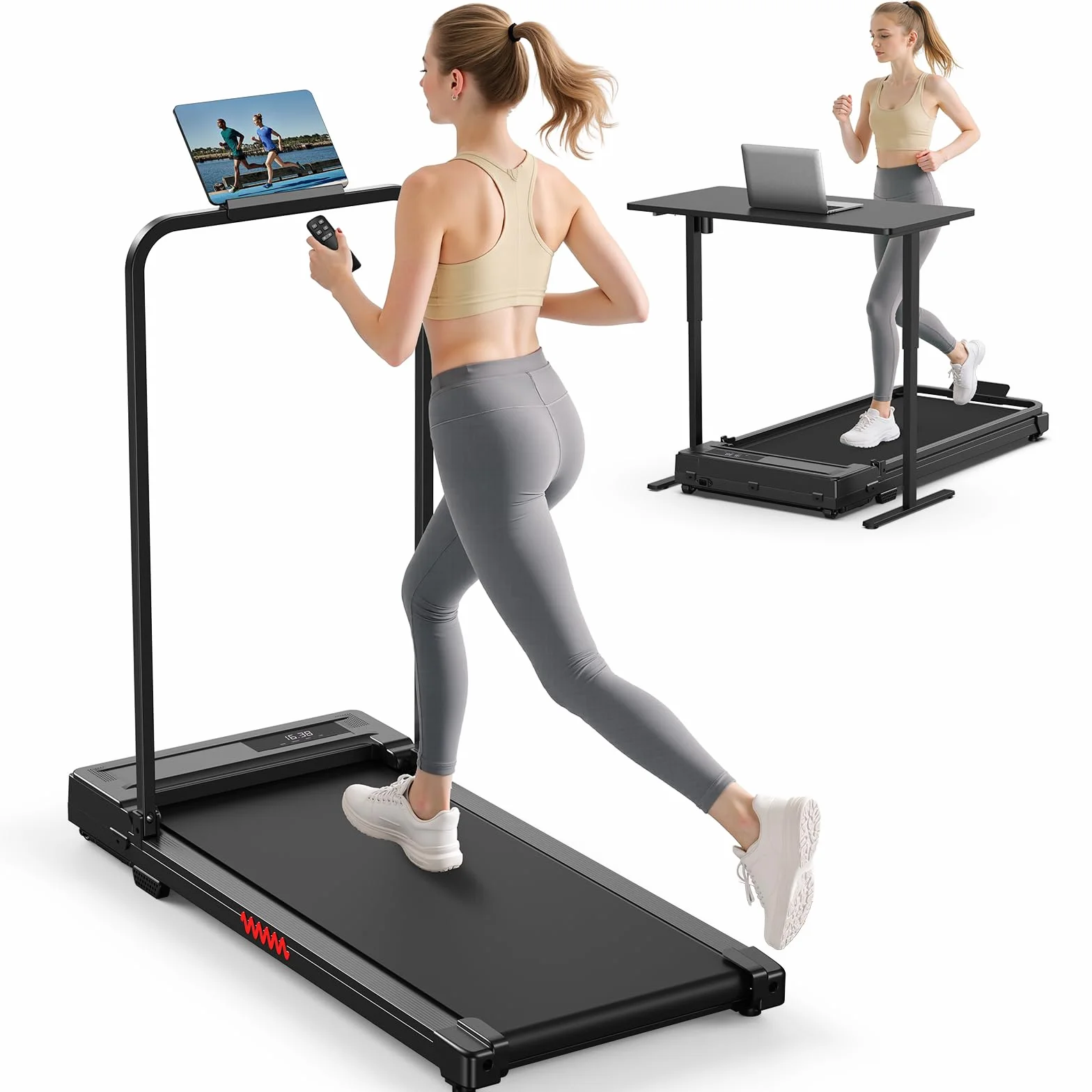 Cinta de Correr Plegable 3 en 1 con Pantalla LED y Mando – Walking Pad Silencioso con Asas Desmontables,Oficina o Escritorio