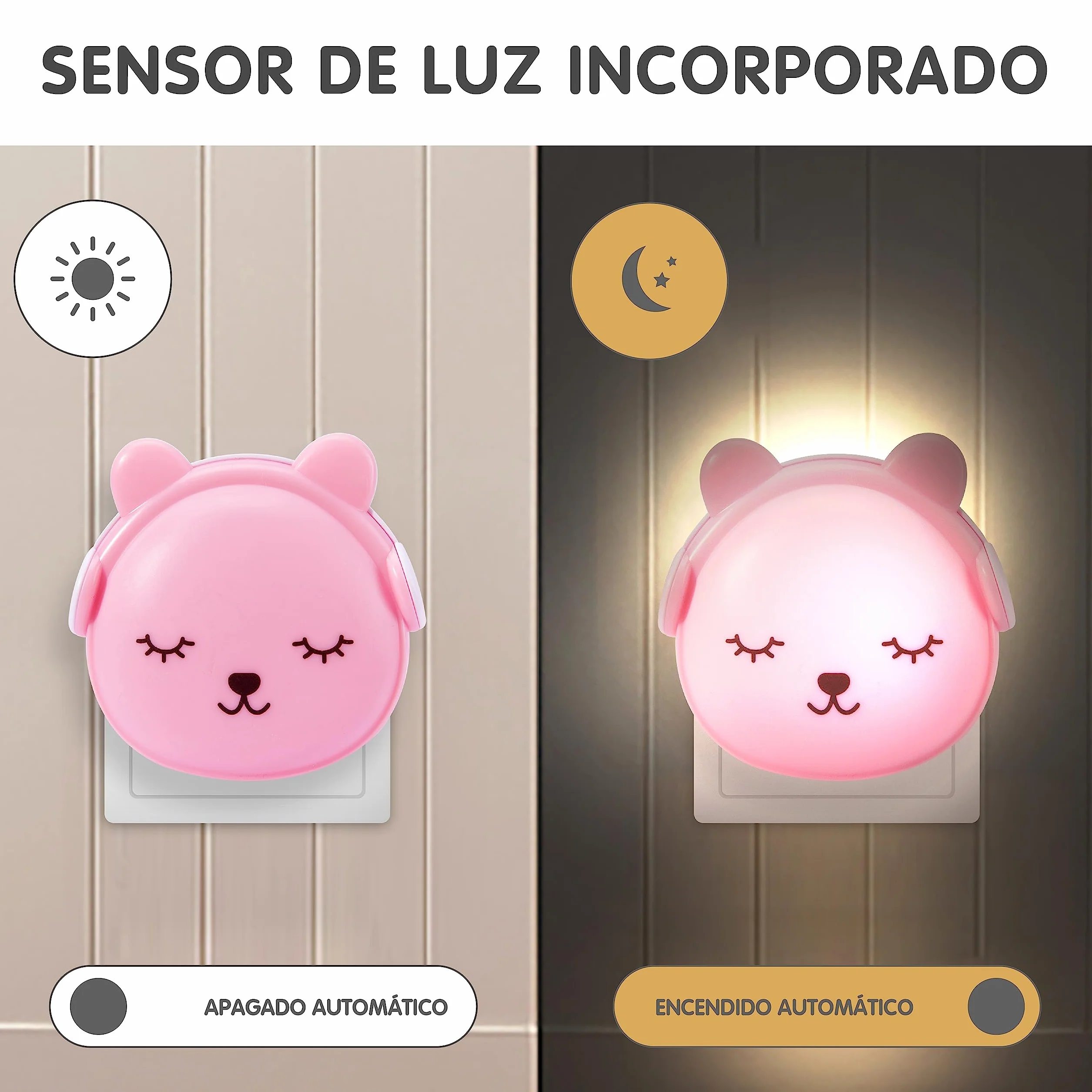 BRUNOKO Set 3 Ositos Luz Nocturna Infantil con Sensor Quitamiedos Pared