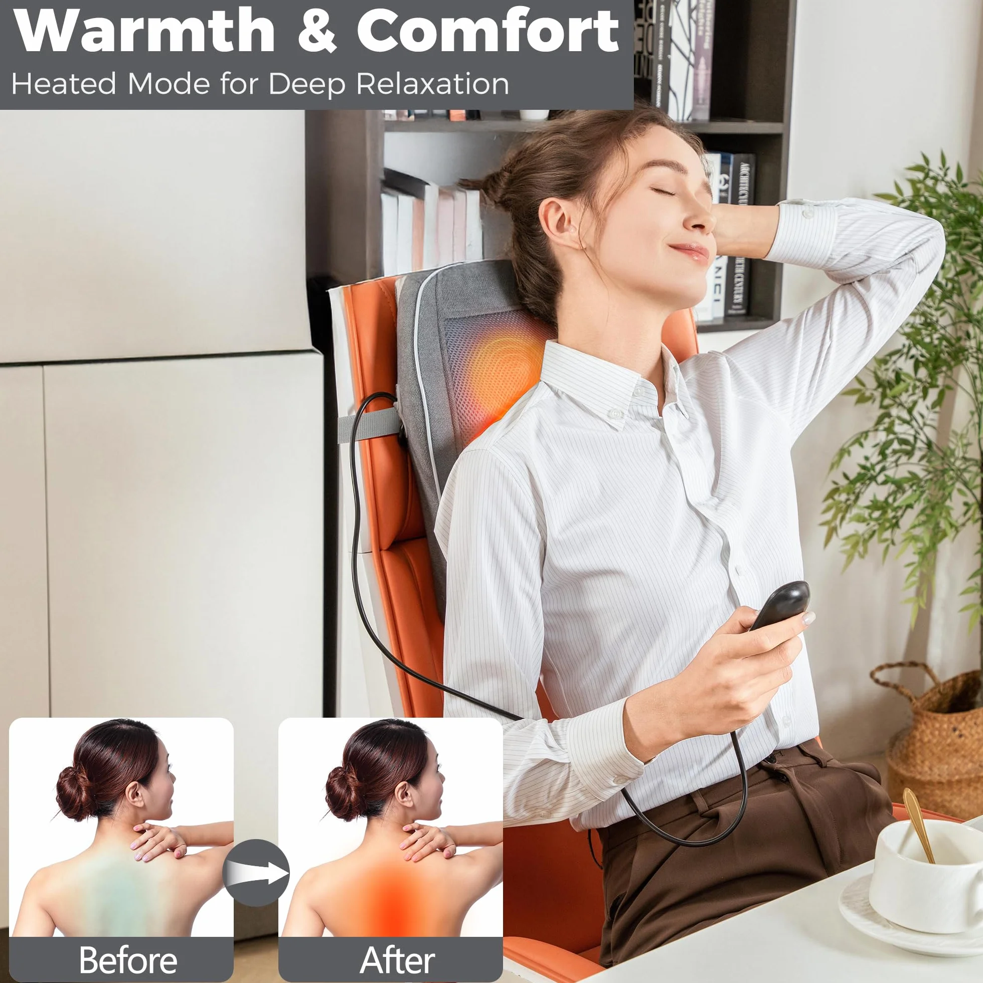 Masajeador Cervical y Espalda, Cojín Masajeador con Cabezal Rotativo para Cuello, Hombros, Piernas - Gris
