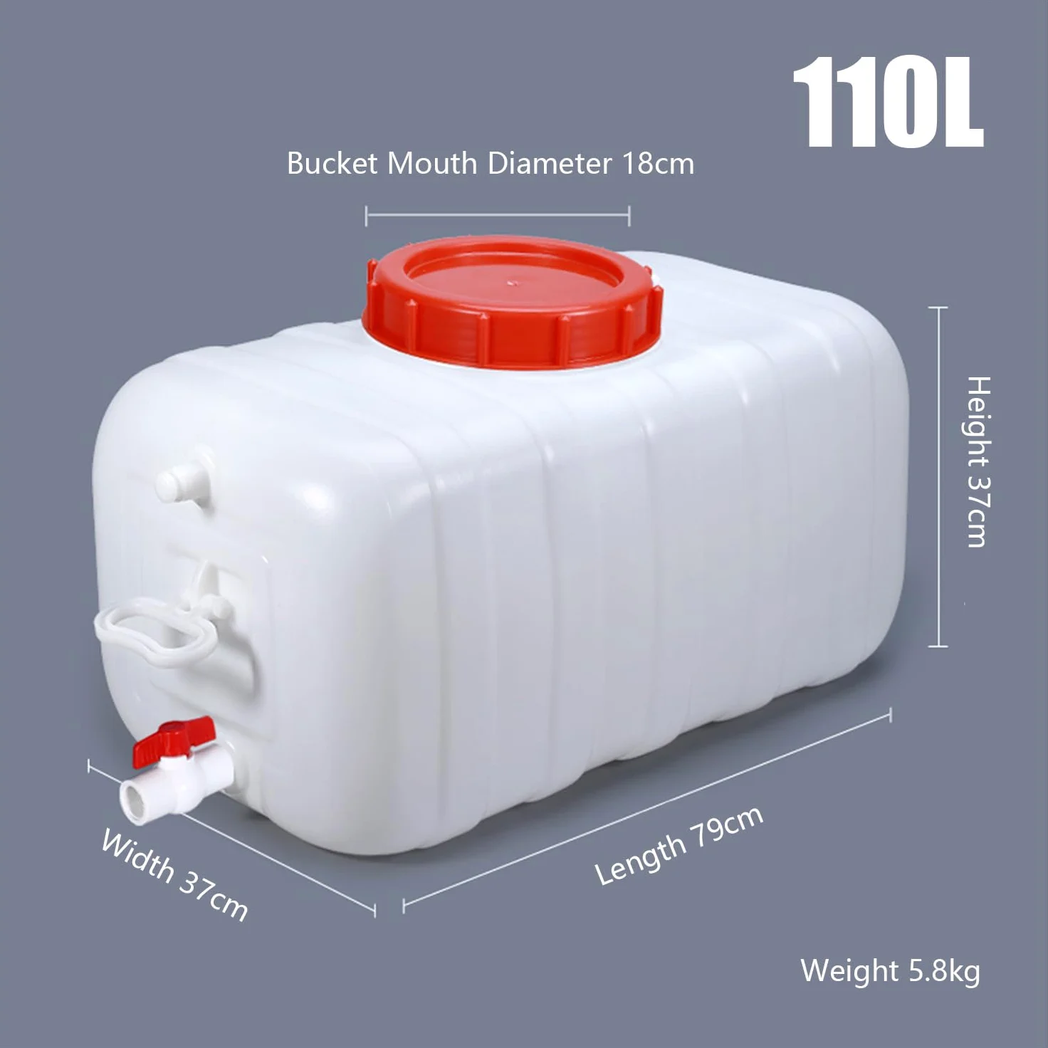 Tanque De Agua 25L/35L/50L/80L/110L/200L Cubo De Plástico, Torre De Agua Espesada Rectangular De Grado Alimenticio con Grifo para Almacenamiento De Agua Doméstico(Size:110L)