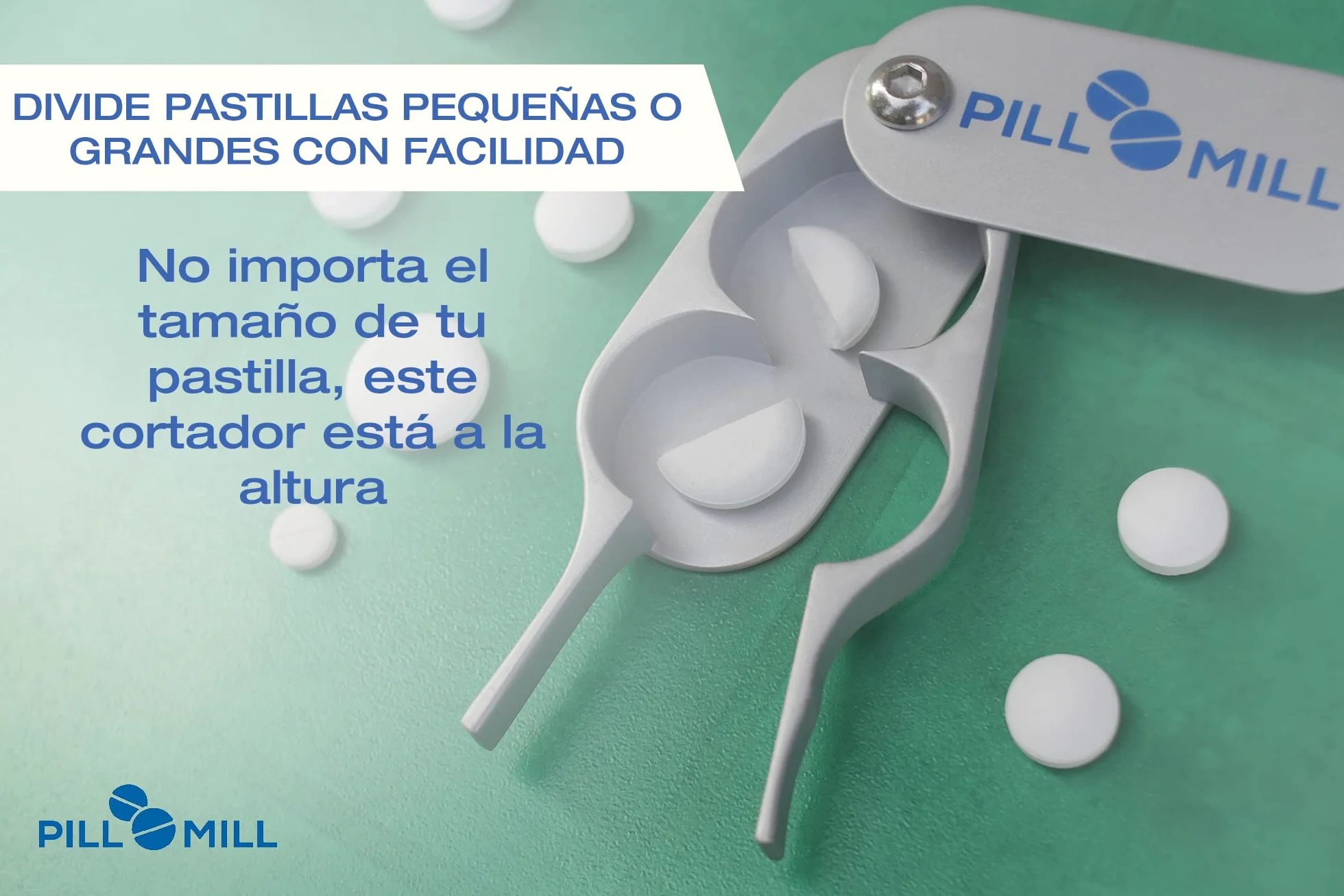 Pill Mill Cortador de Pastillas con Cuchillas de Metal y Mango de Agarre