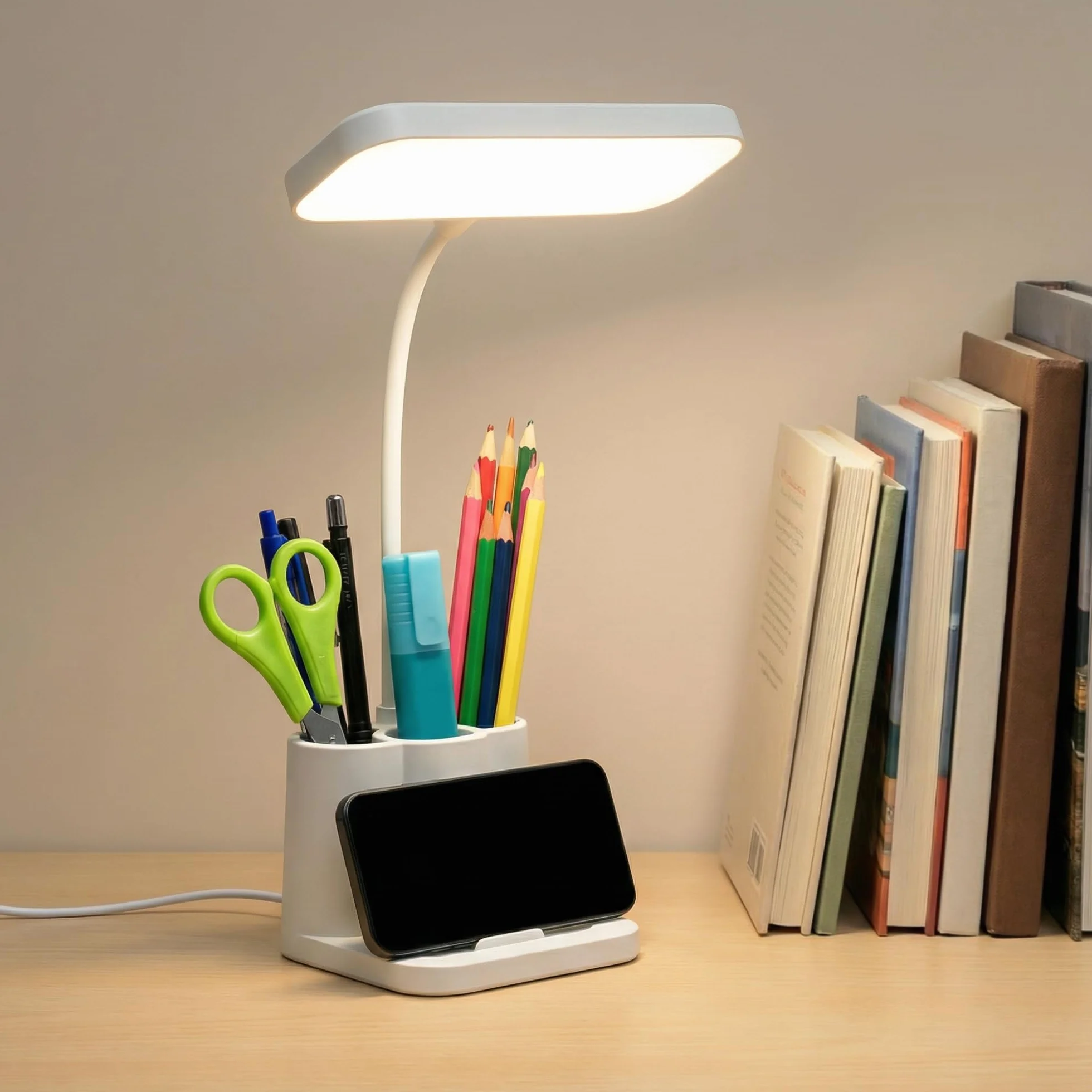 Flexo LED de Escritorio Antifatiga Ocular, Lámpara con 3 Modos de Luz y 8 Niveles de Brillo, Plegable Cuello de Cisne 360°