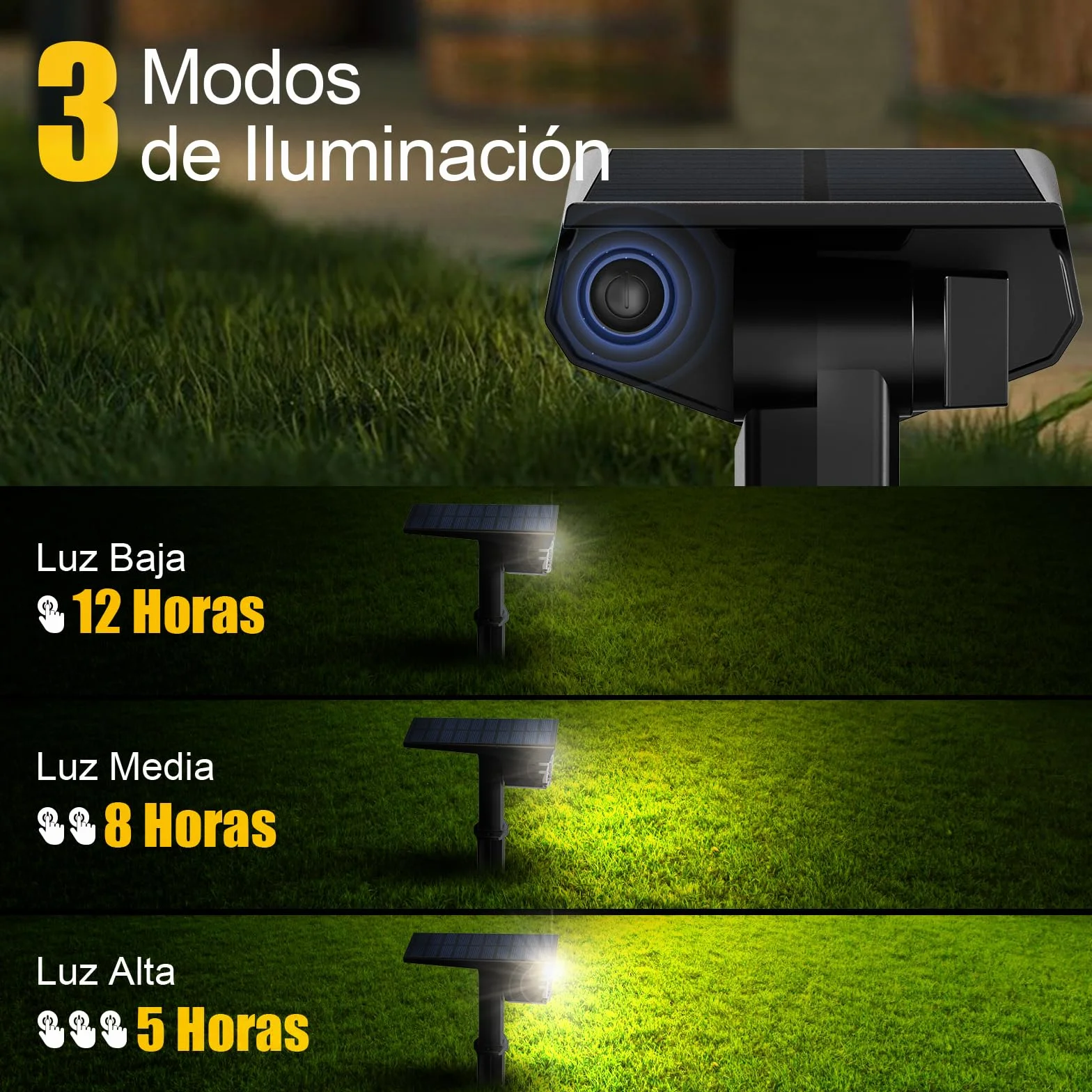Luces Solares LED Exterior Jardin 4 Piezas 32LED 3 Modos IP65 Impermeable Luz Cálida