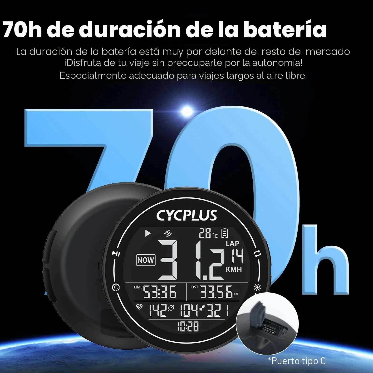 CYCPLUS Ordenador de Bicicleta GPS, Ordenador de Bicicleta inalámbrico, Resistente al Agua, IPX6, velocímetro Ant+, Ordenador de Bicicleta inalámbrico,Bluetooth, Compatible con Strava