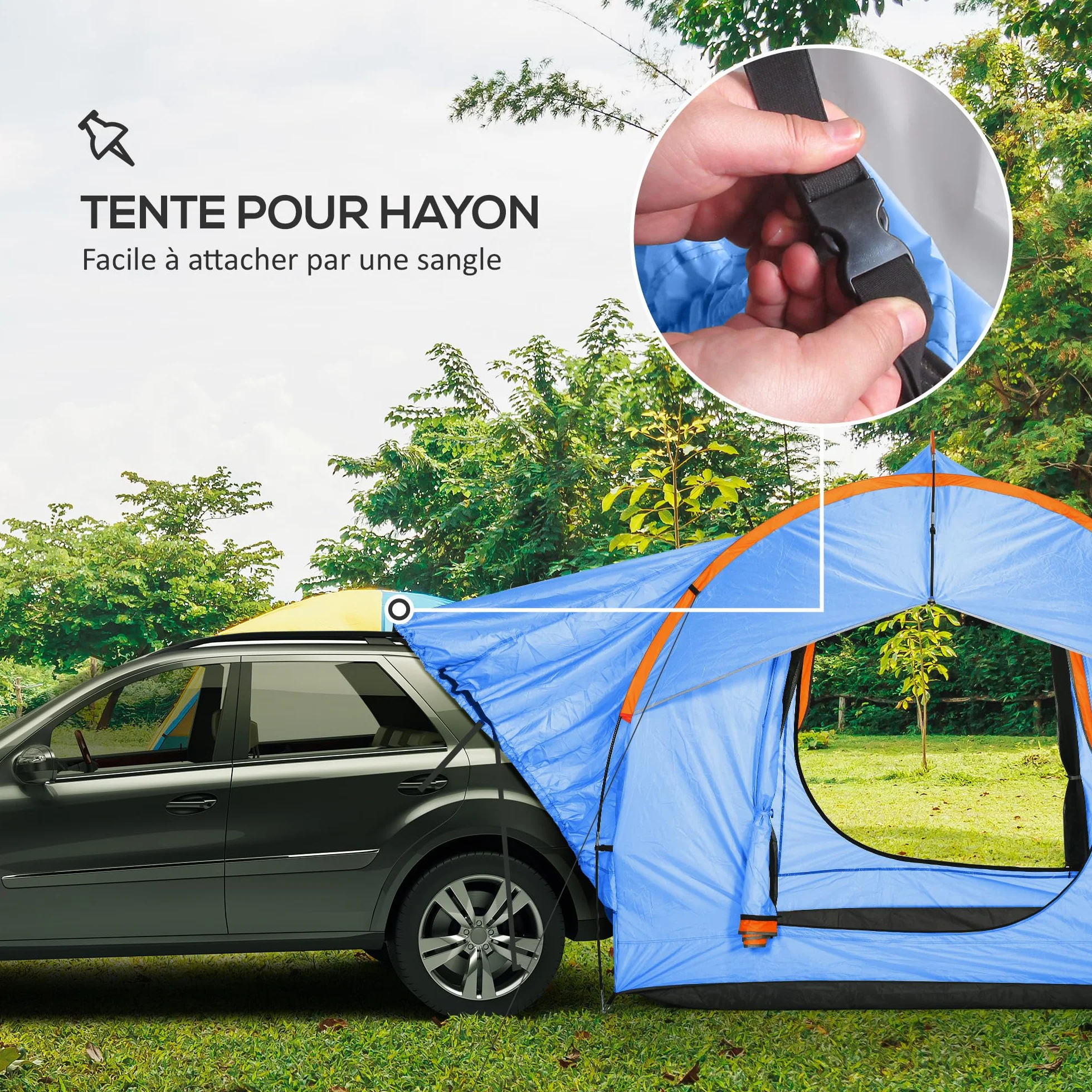 Outsunny 5-6 Personas Familia Hatchback Coche Tienda de campaña SUV con 3 Puertas y Ventana de Malla, para Trekking, Camping y Senderismo, Azul y Naranja