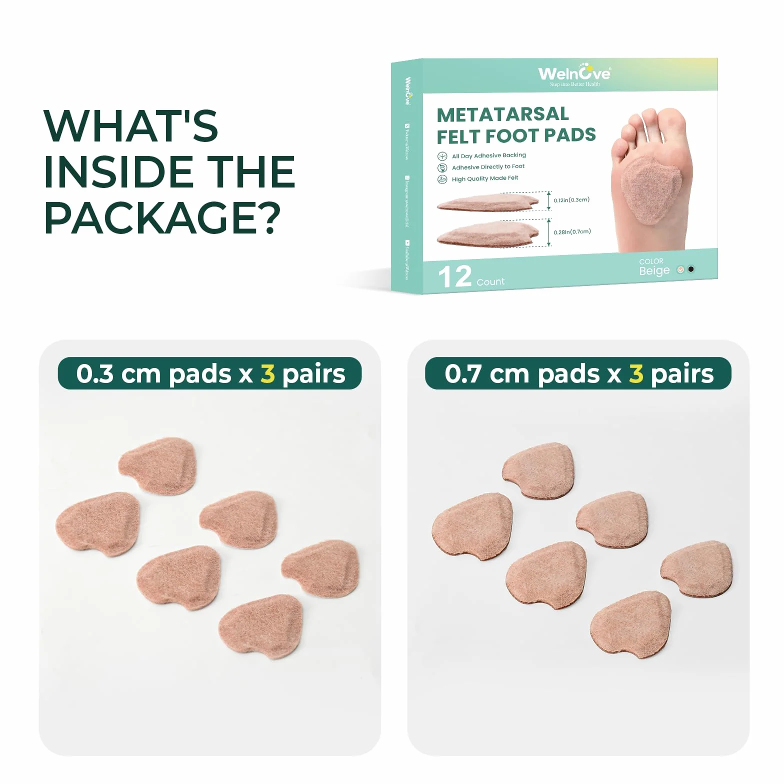 Almohadillas de fieltro metatarsiano para aliviar el dolor, juanetes y fascitis plantar (6 pares)