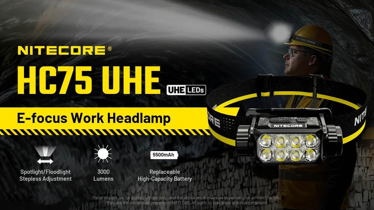 Nitecore HC75 UHE Linterna frontal HC75 UHE recargable E-Focus foco foco faro 192 m haz -3000 lúmenes (actualización de HC68) con batería y cable de carga USB-C Eco Sensa