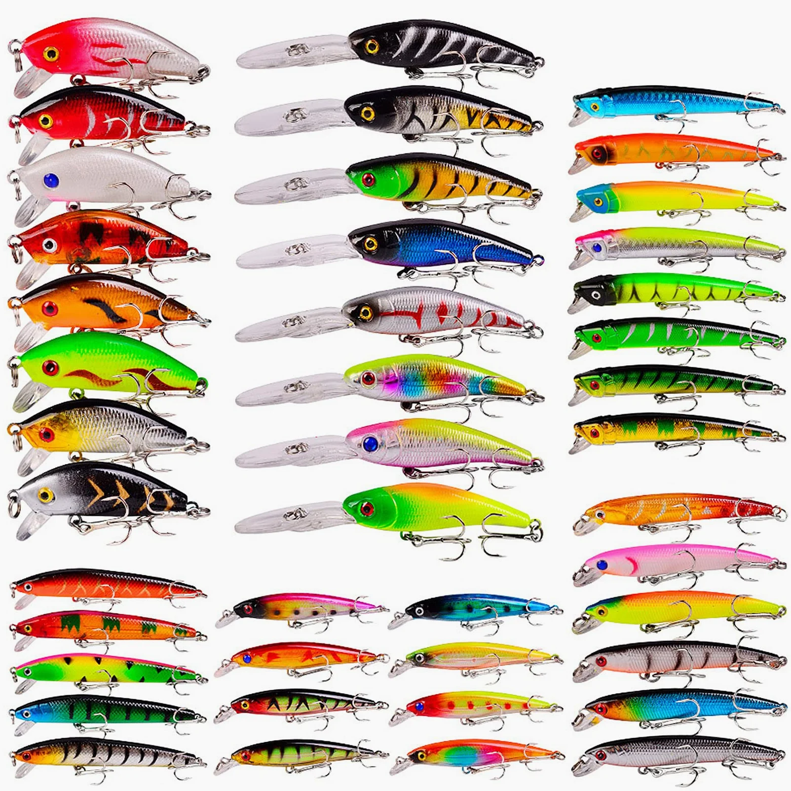 Domary Juego de Señuelos de Pesca Duros Artificiales, Cebo Pececillo Realista para Pescadores Agua Dulce y Salada, 43 Uds.
