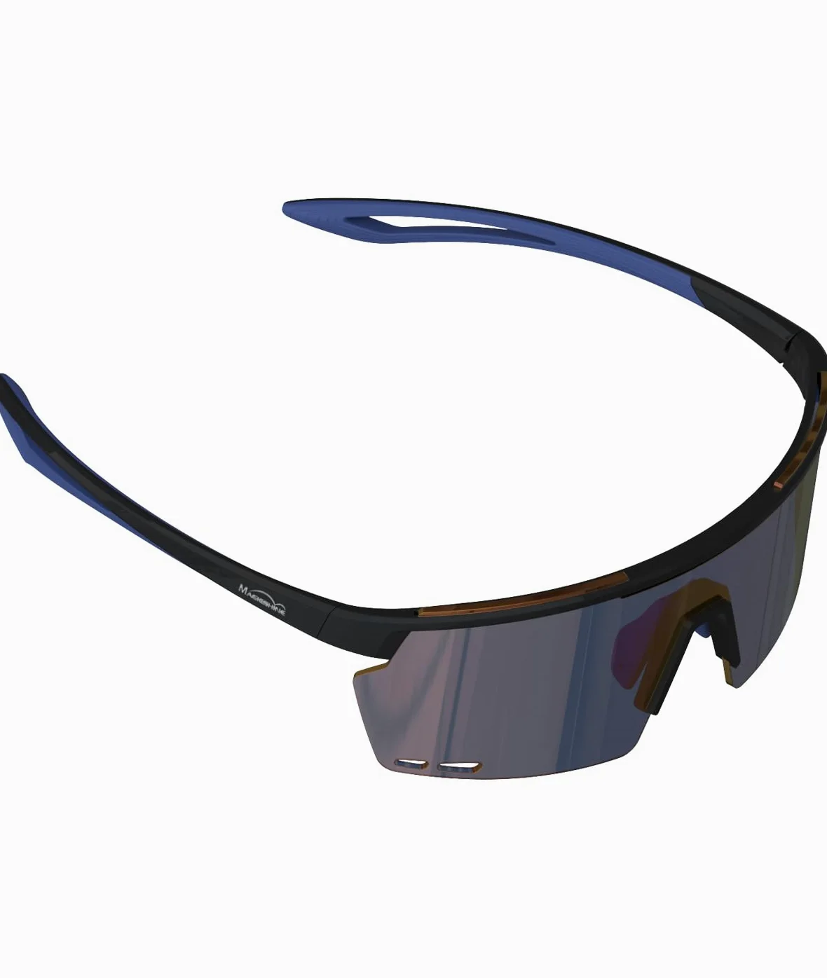 Magicshine ROUELEUR Gafas de Ciclismo, Lentes Coloridas y Fotocromáticas, Diseño Envolvente Unisex para Carretera, Gravel y MTB (Negro/Azul - Lente Azul)