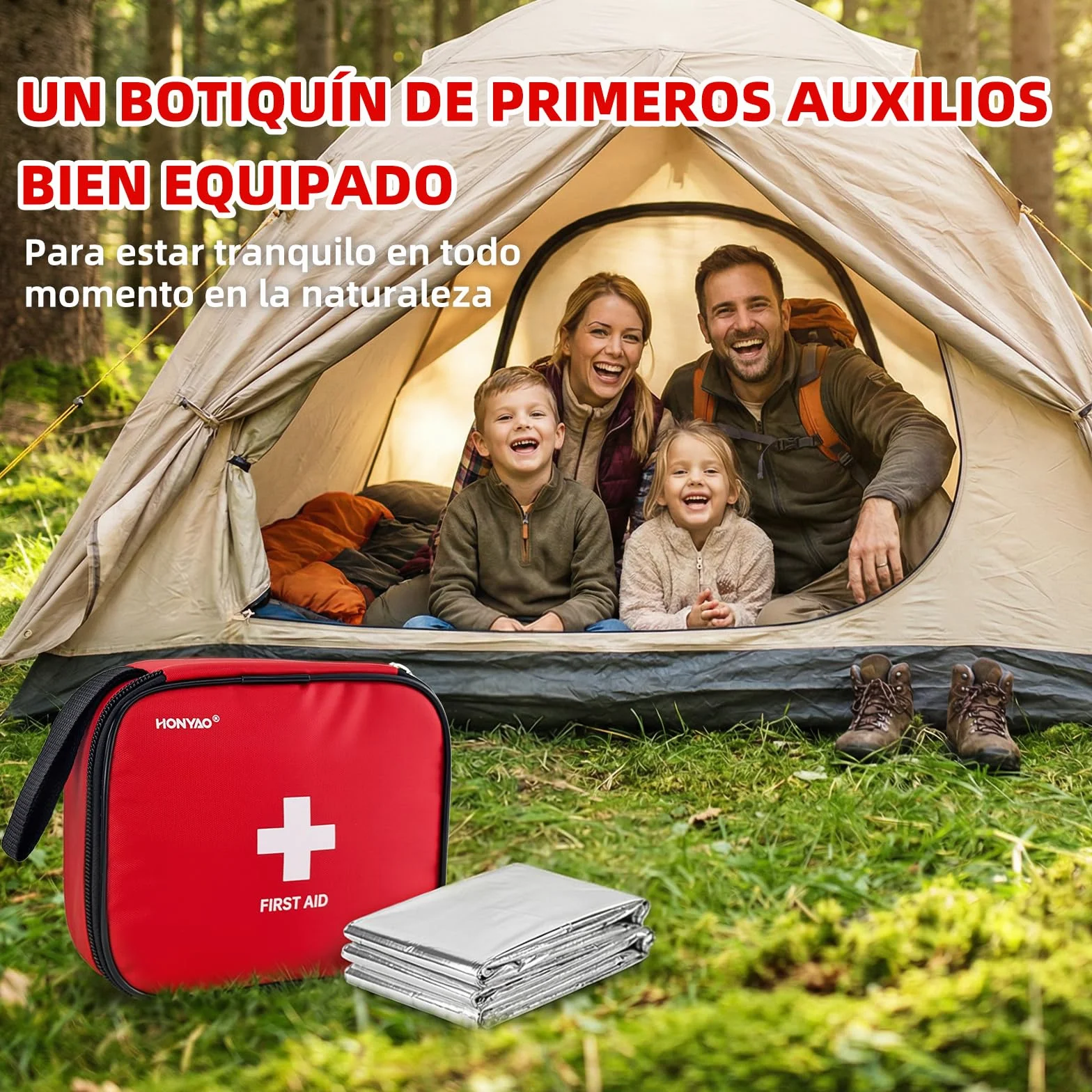 HONYAO Botiquin de Primeros Auxilios 125 Piezas, Portátil Kit de Primeros Auxilios para Coche Casa Trabajo