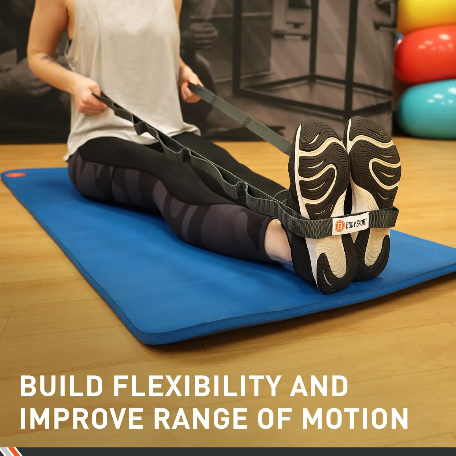 Body Sport Correa elástica estática - Correa elástica tejida duradera con bucles para ejercicios de yoga y gimnasio en el hogar - Para estiramientos previos y posteriores al entrenamiento - Correa
