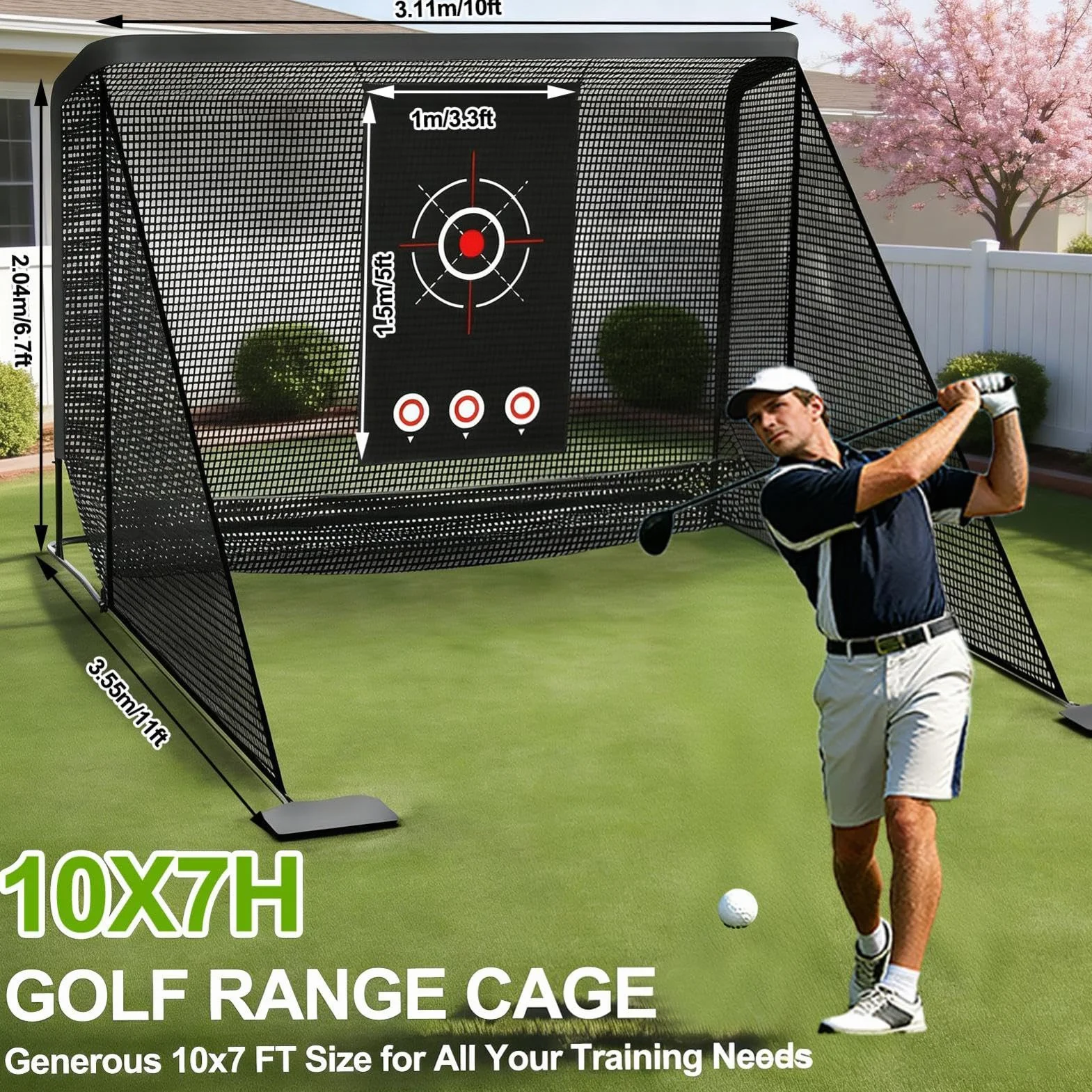 Red de golf, red de entrenamiento portátil con barreras laterales/retorno automático de la pelota, red de golf con dos paños de objetivo, una bolsa de transporte y cuatro anclajes de suelo