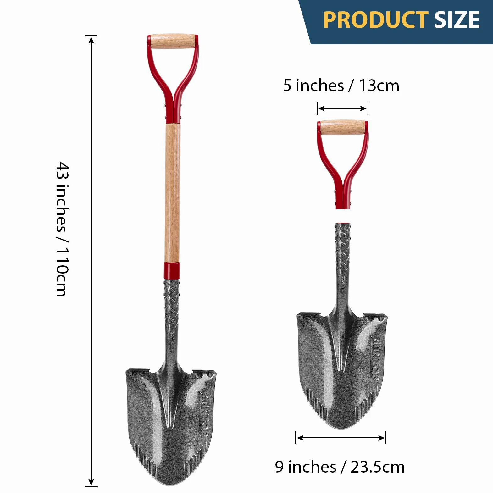 Pala de jardín redonda para excavar, pala afilada de metal y madera para excavar, zanjas, jardinería, camping, 43 pulgadas