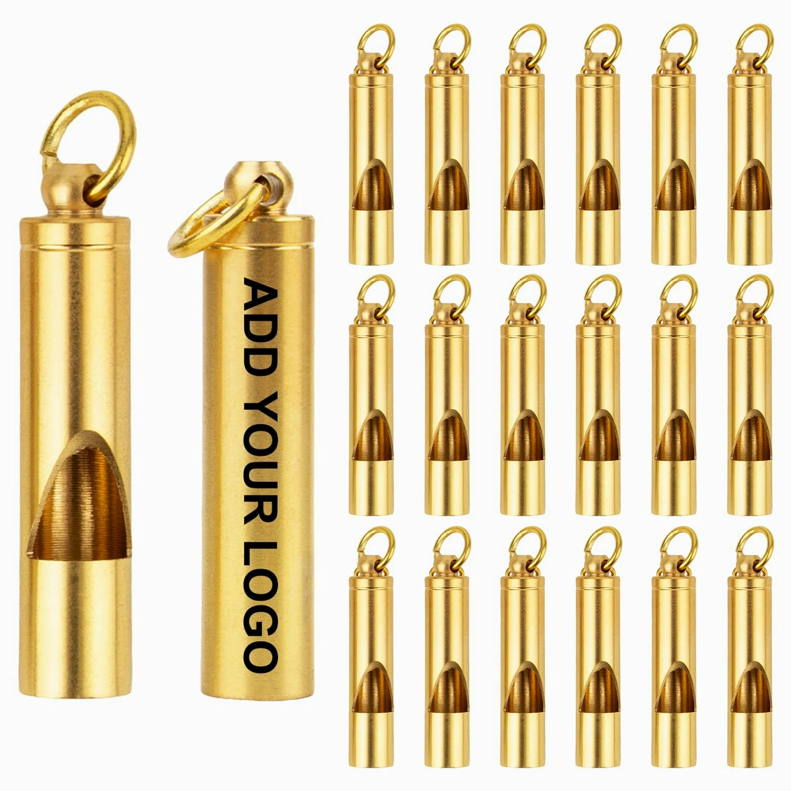 GOGO Silbato de latón Grabado Personalizado, 20 Piezas, Silbato de Supervivencia, Silbato de Emergencia para canotaje, Camping, Senderismo, Caza