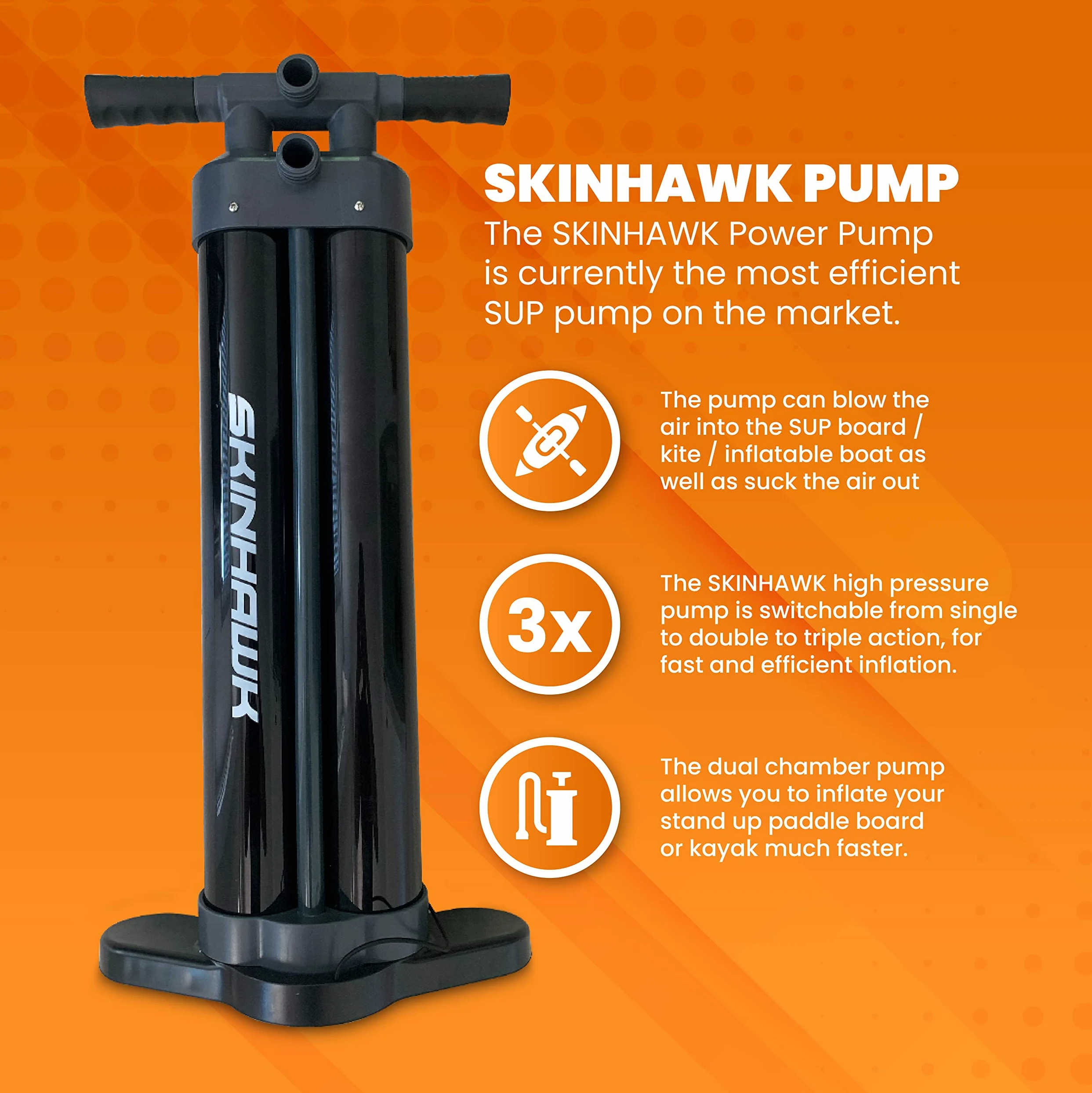 SKINHAWK HP6 Triple Action Bomba Inflador Hinchador para SUP, kayak, canoa