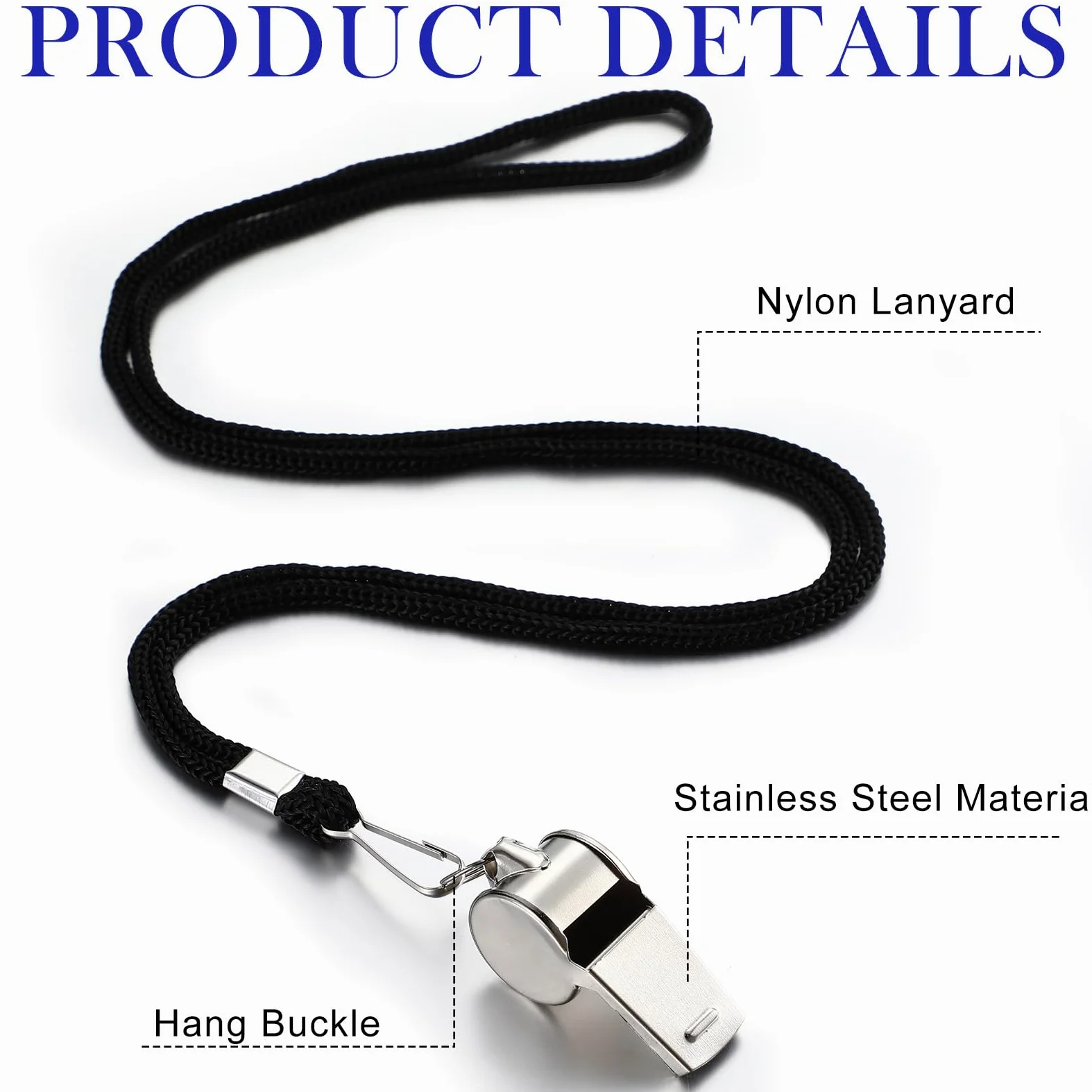 Kingdder 100 silbatos de árbitro de metal a granel para entrenadores para adultos con cordón de acero inoxidable, silbato deportivo de emergencia para profesores, policías, deportes escolares (negro,