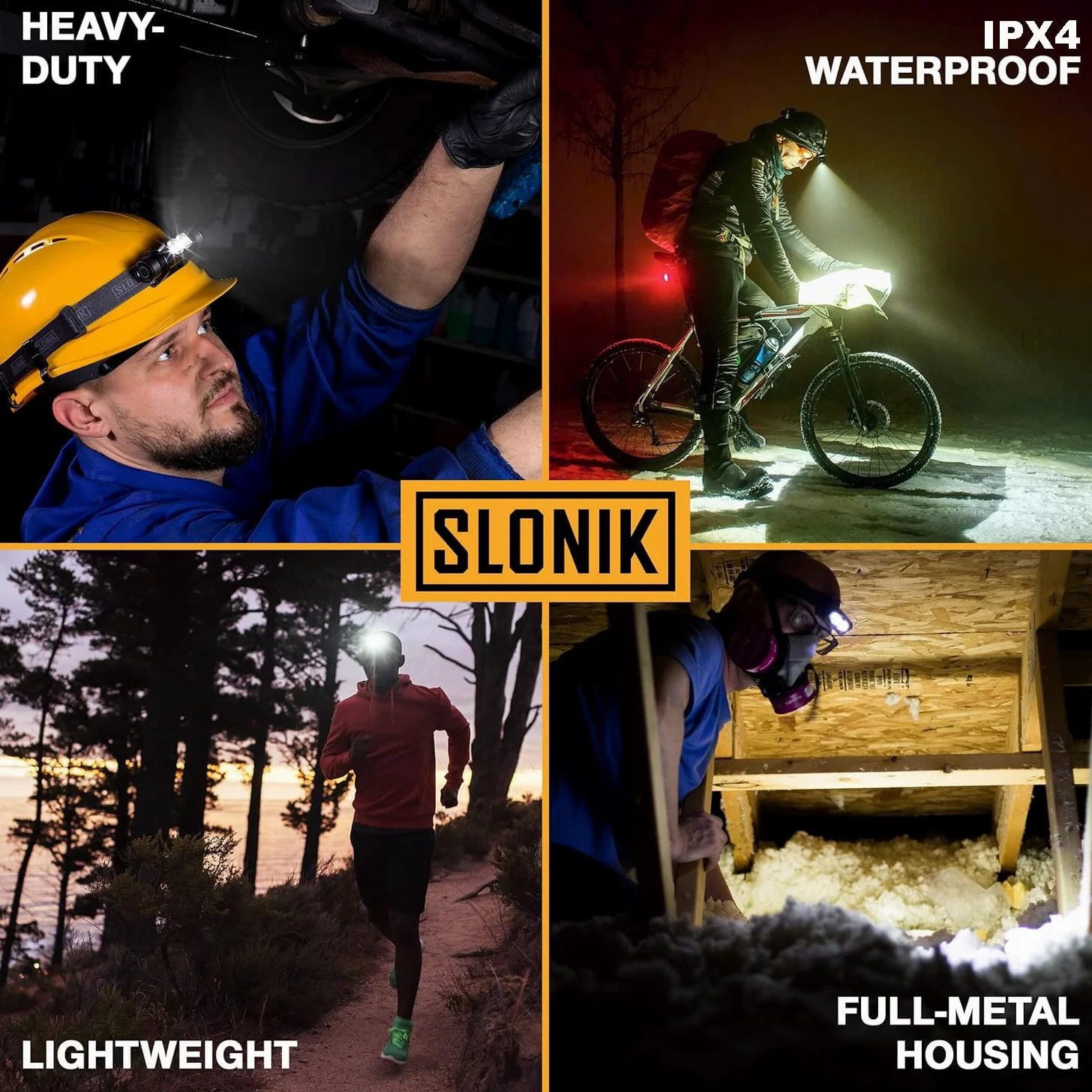 SLONIK Linterna frontal recargable para adultos, 1000 lúmenes, brillante, linterna LED de haz de 60 pies, ligera, resistente, IPX4, luz impermeable para casco, equipo de camping, luces delanteras para