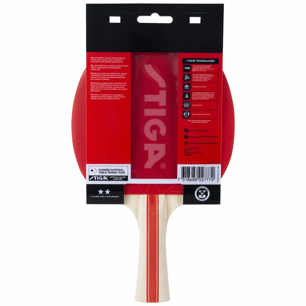 STIGA React 2-Star Pala de Ping Pong, Negro/Rojo
